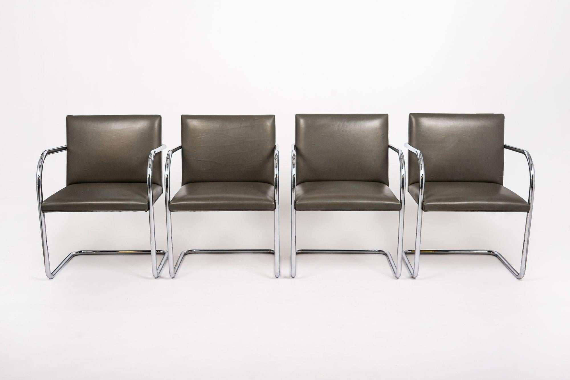 American Mid Century Gray Leather Brno Chairs by Mies van der Rohe for Knoll For Sale