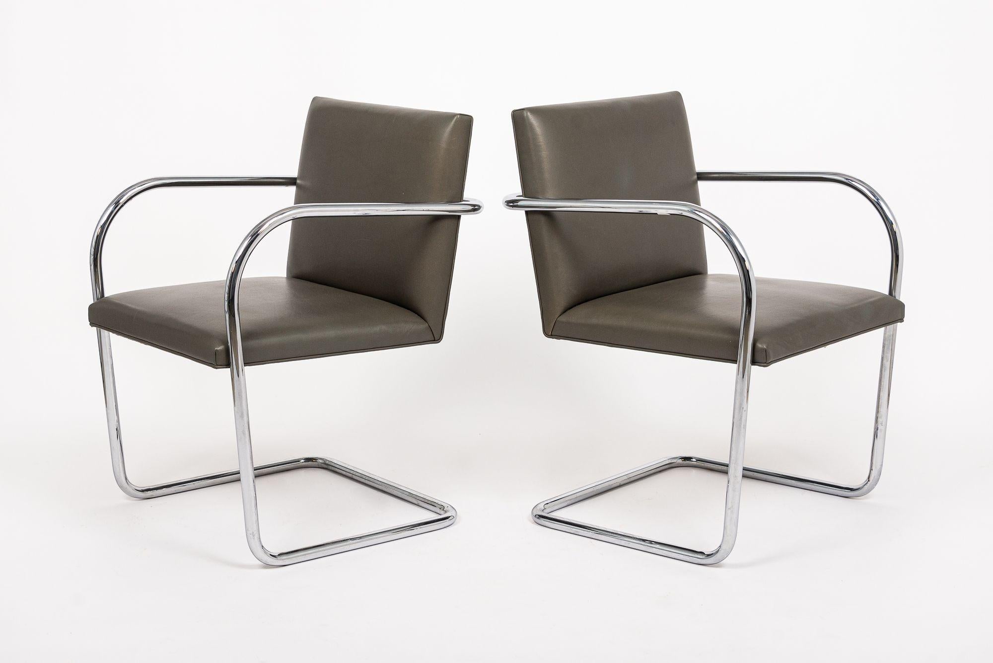 Contemporary Mid Century Gray Leather Brno Chairs by Mies van der Rohe for Knoll For Sale