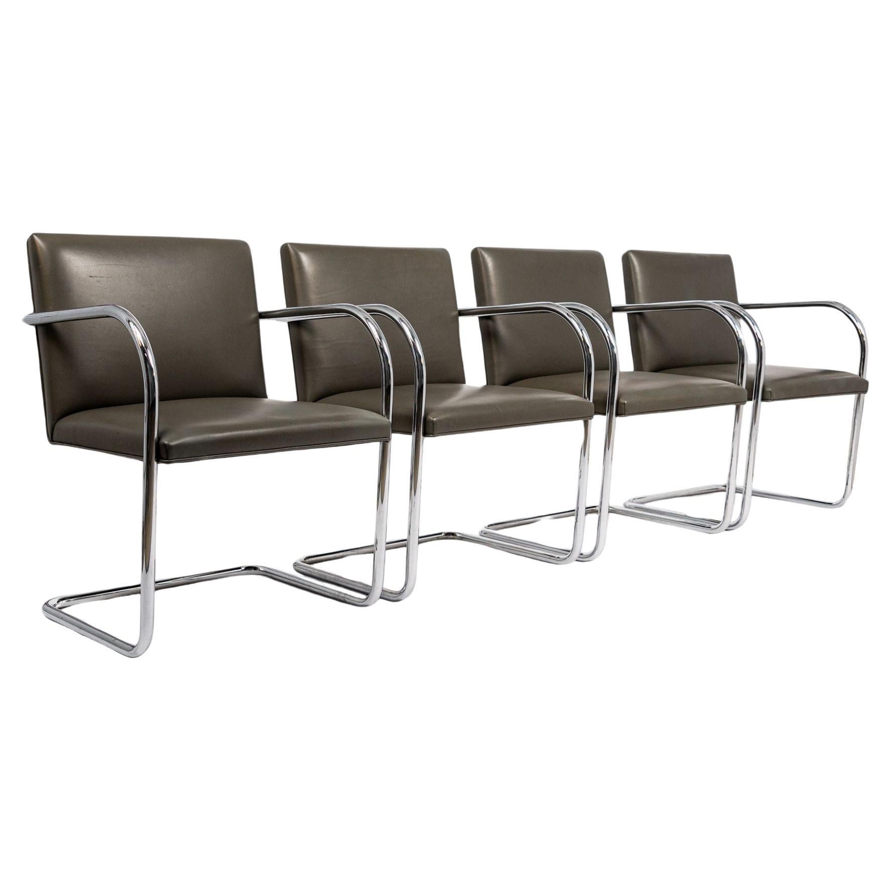 Mid Century Gray Leather Brno Chairs by Mies van der Rohe for Knoll For Sale