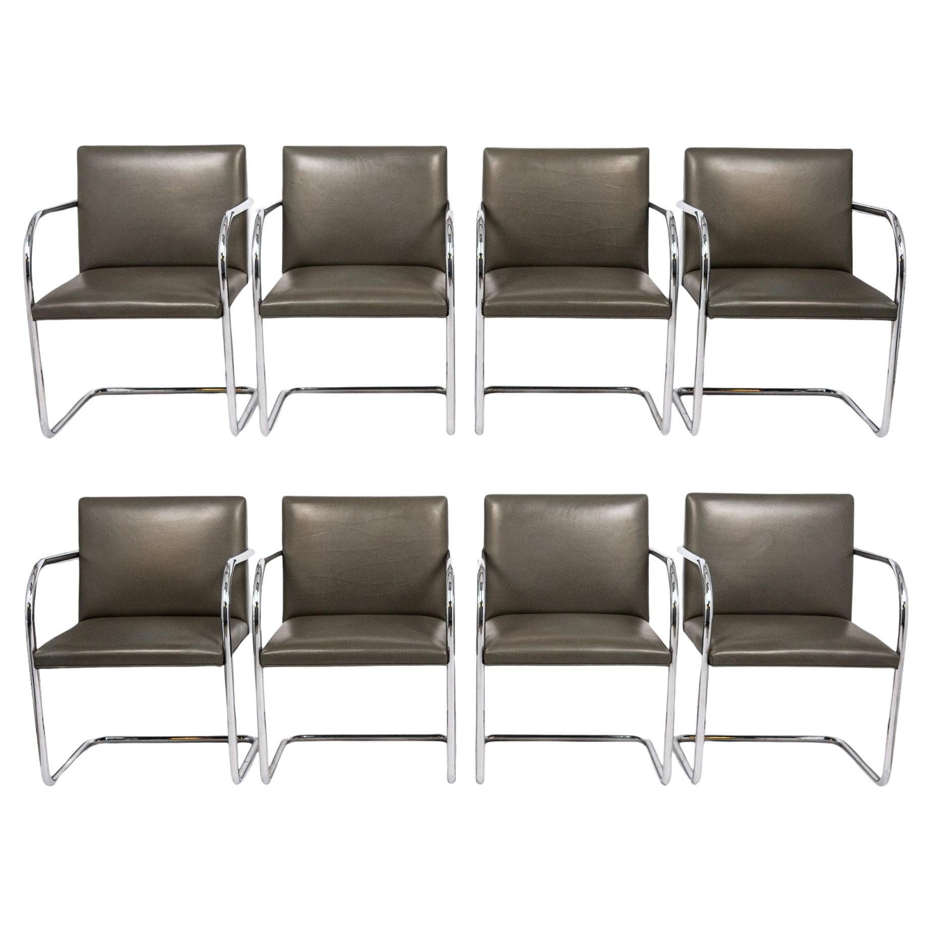 Mid Century Gray Leather Brno Chairs by Mies van der Rohe for Knoll For Sale