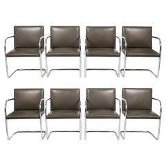 Mid Century Gray Leather Brno Chairs by Mies van der Rohe for Knoll