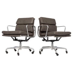 2000s Eames Herman Miller Gray Leather Office Chairs Aluminum Group