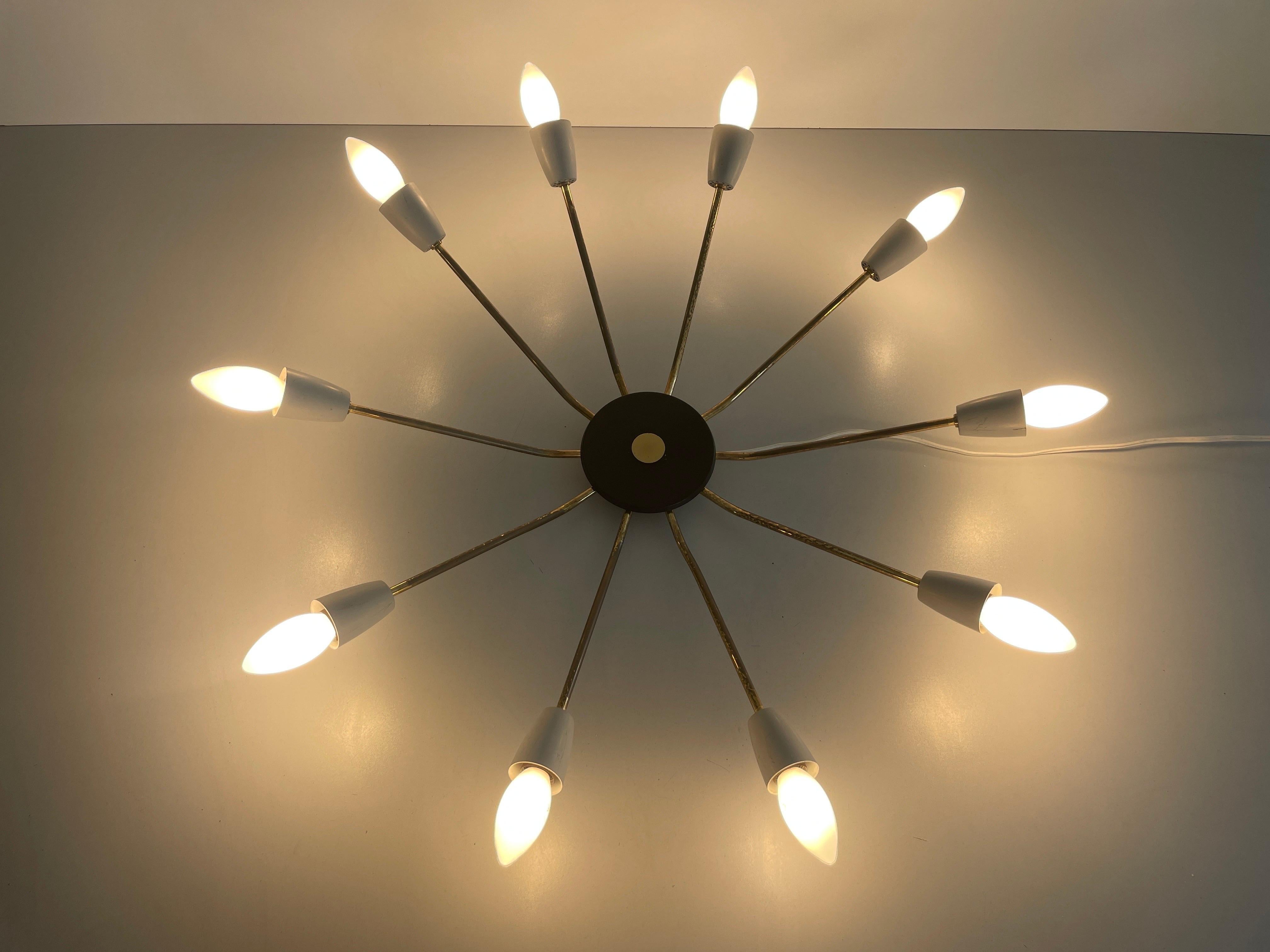 Mid-century Gray Metal and Brass Body 10-armed Ceiling Lamp, 1950s, Germany For Sale 5