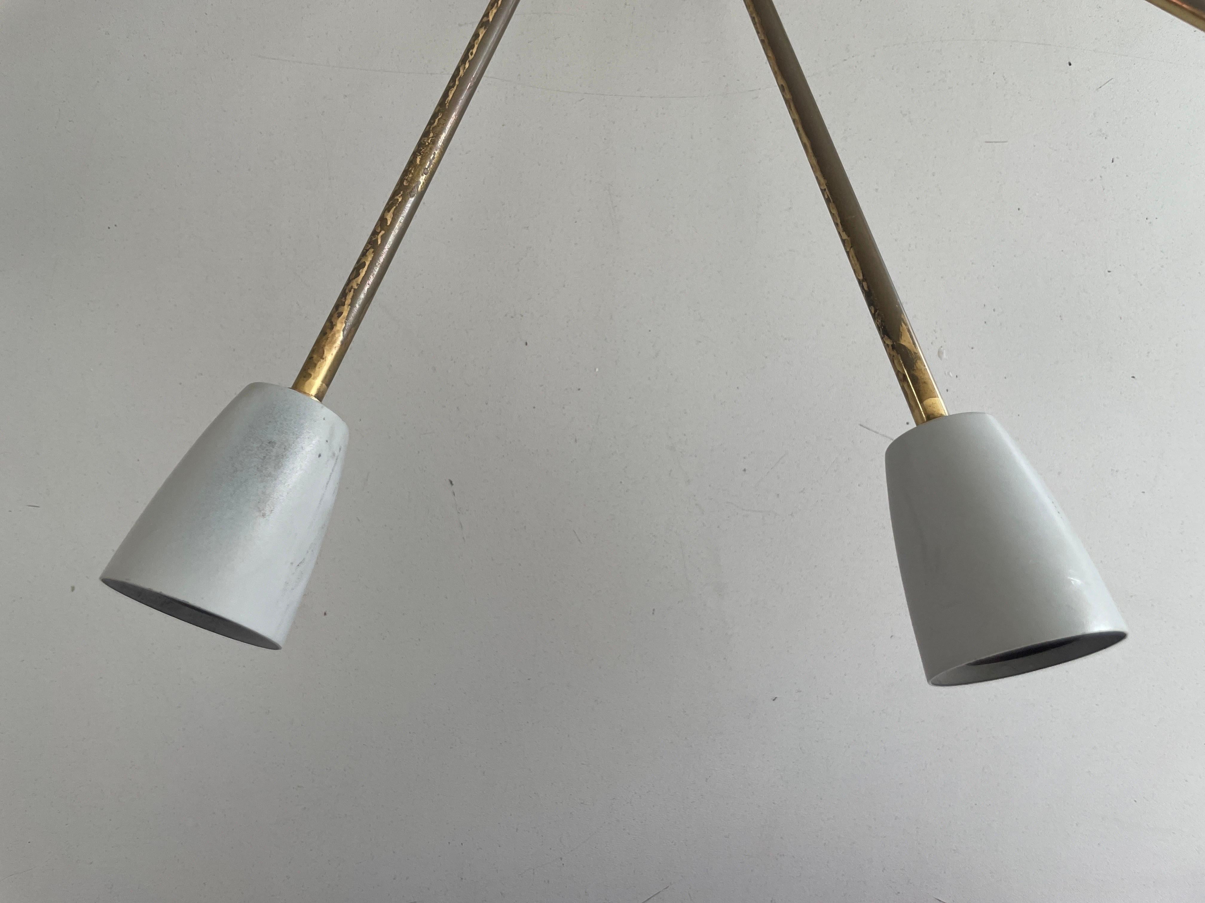 Mid-century Gray Metal and Brass Body 10-armed Ceiling Lamp, 1950s, Germany For Sale 2
