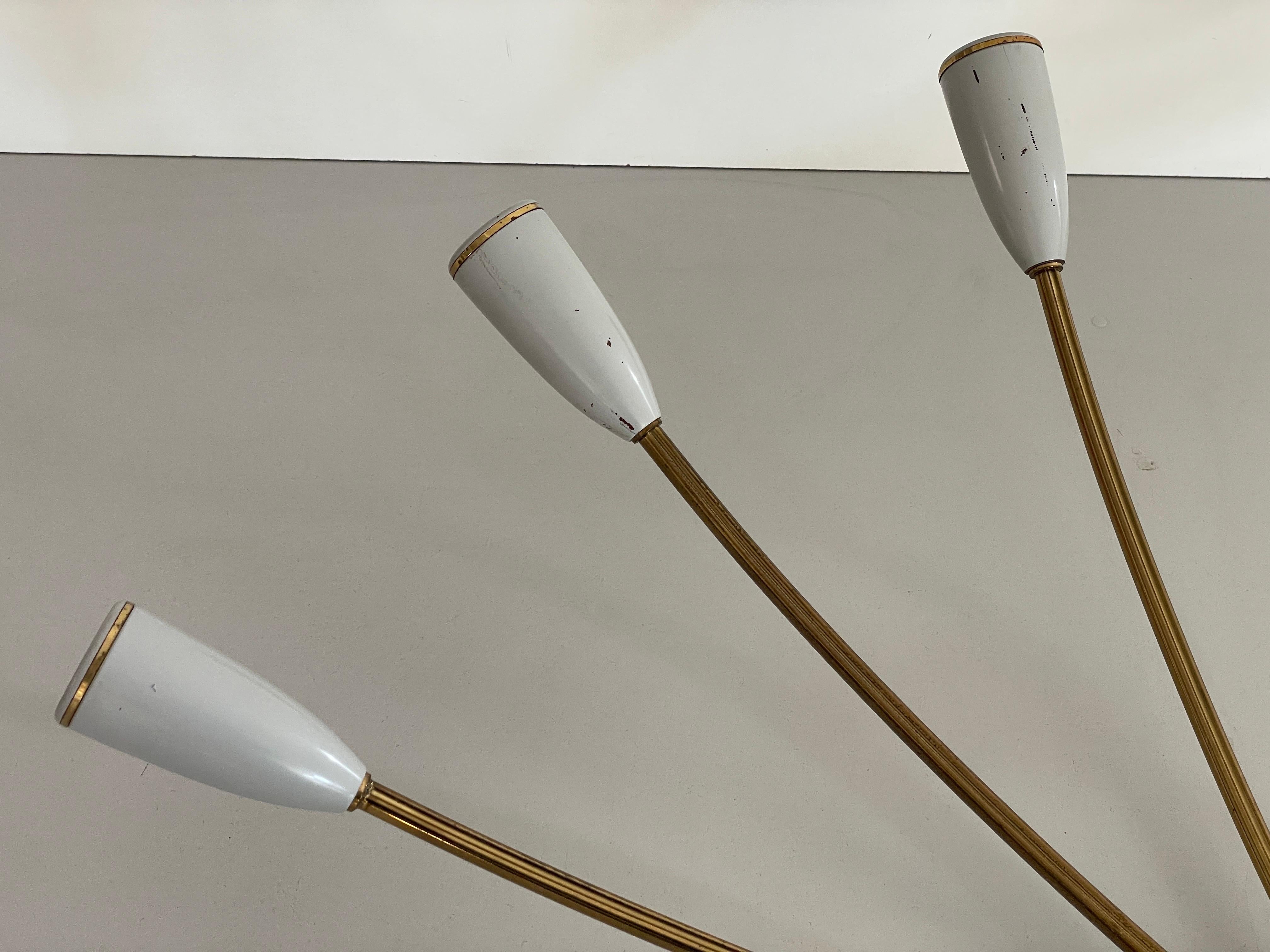 Mid-century Gray Metal and Brass Body 12-armed Ceiling Lamp, 1950s, Germany in vendita 3