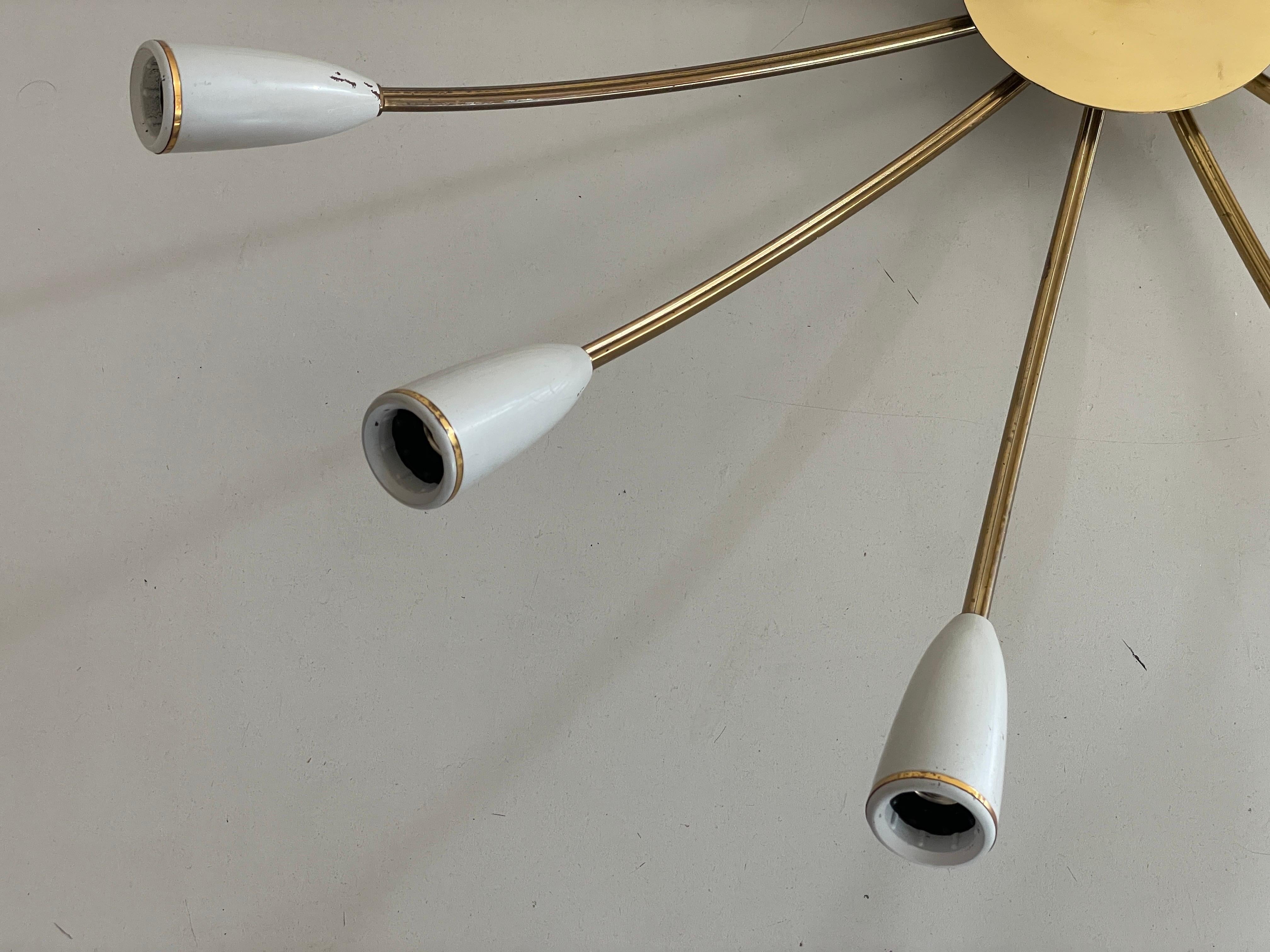 Mid-century Gray Metal and Brass Body 12-armed Ceiling Lamp, 1950s, Germany in vendita 4