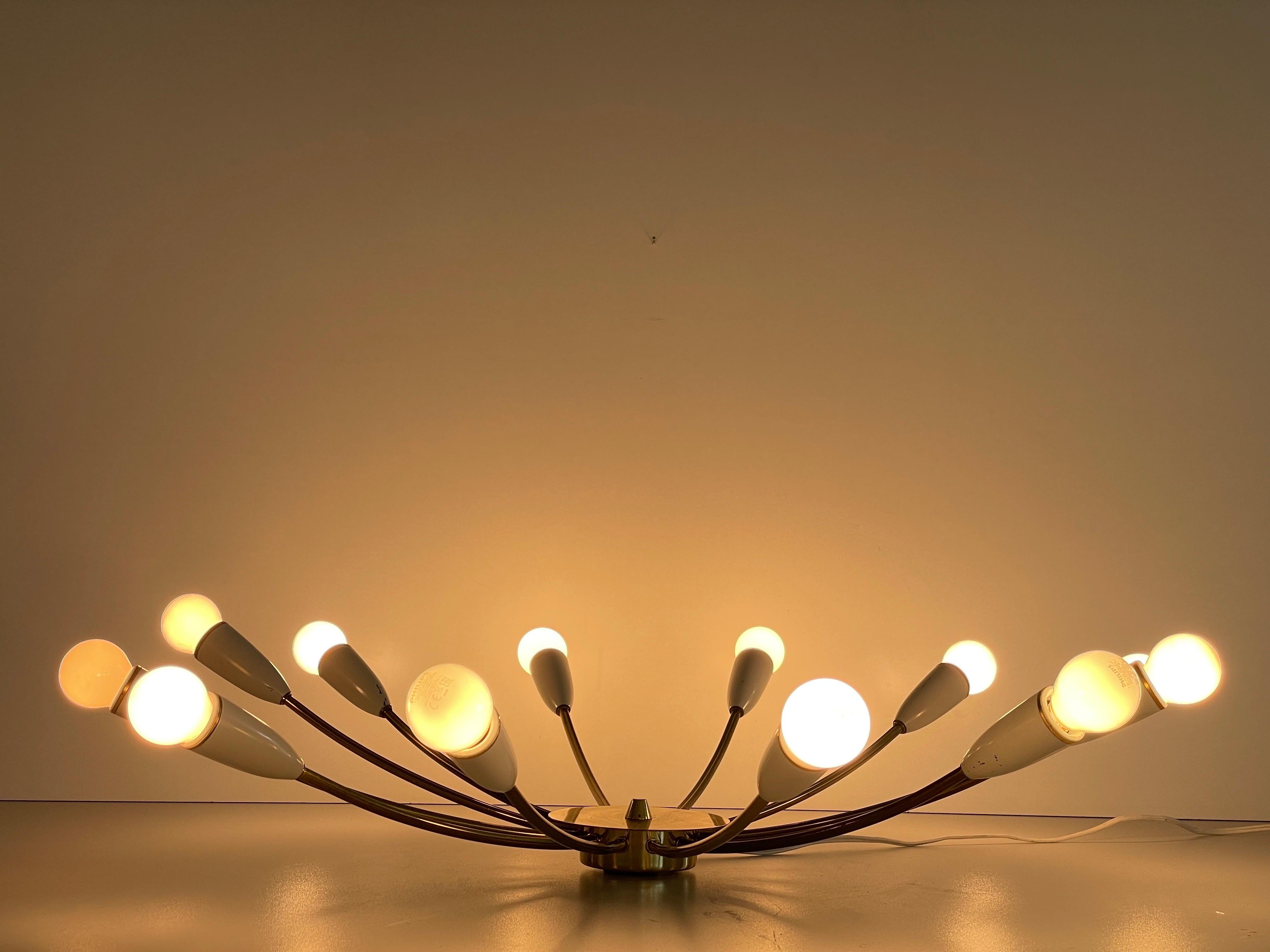 Mid-century Gray Metal and Brass Body 12-armed Ceiling Lamp, 1950s, Germany in vendita 6