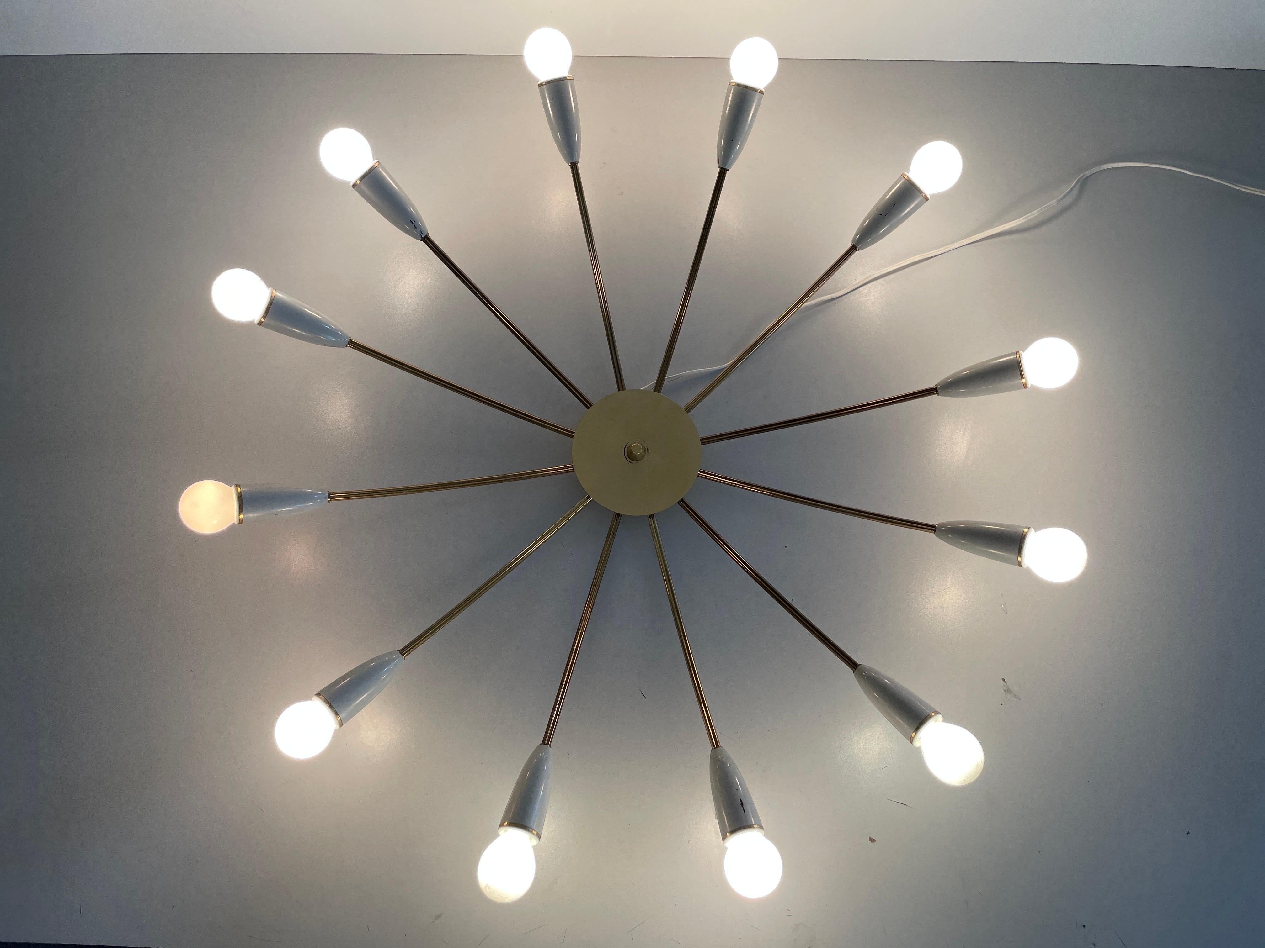 Mid-century Gray Metal and Brass Body 12-armed Ceiling Lamp, 1950s, Germany in vendita 9