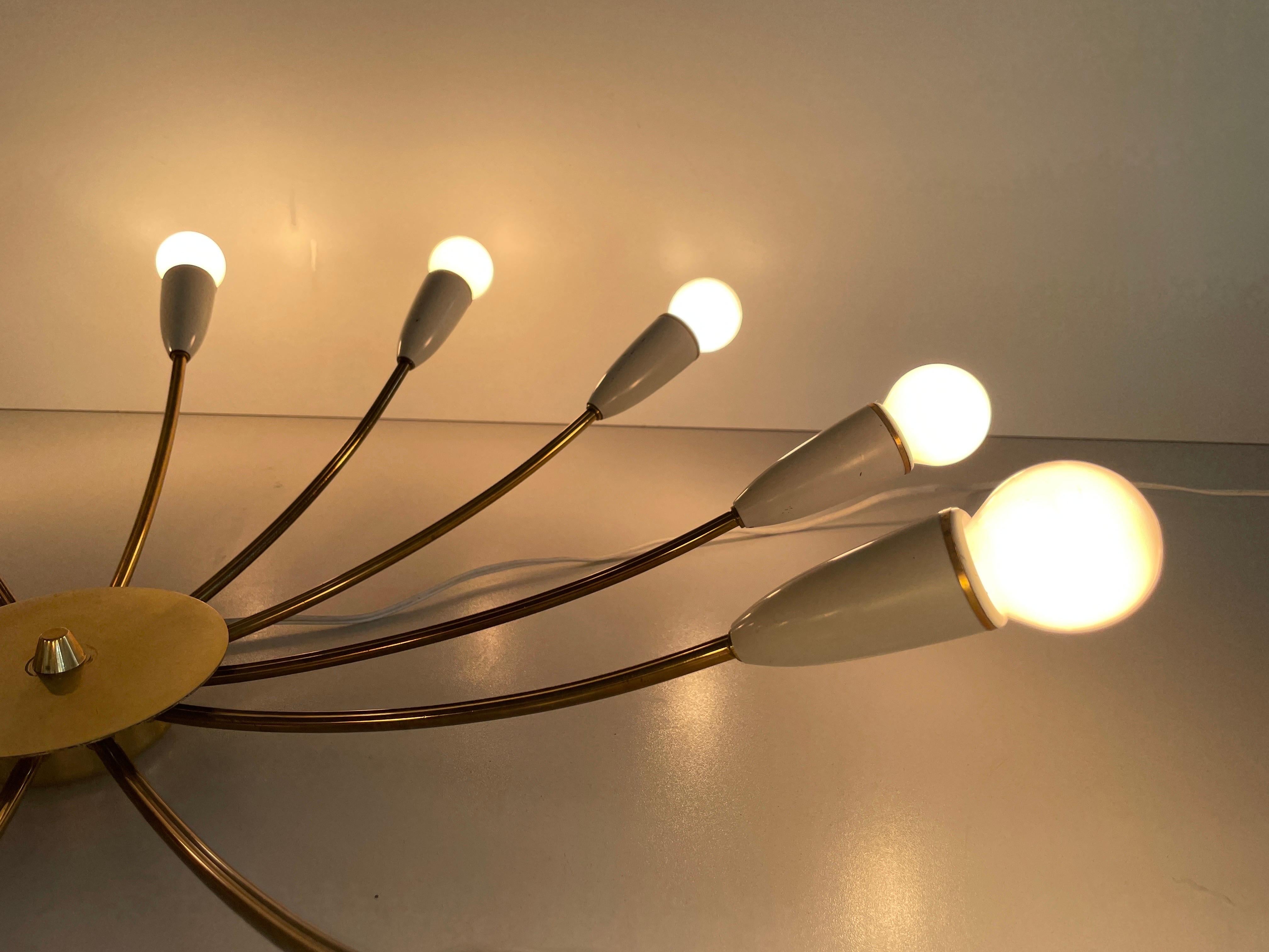 Mid-century Gray Metal and Brass Body 12-armed Ceiling Lamp, 1950s, Germany in vendita 11
