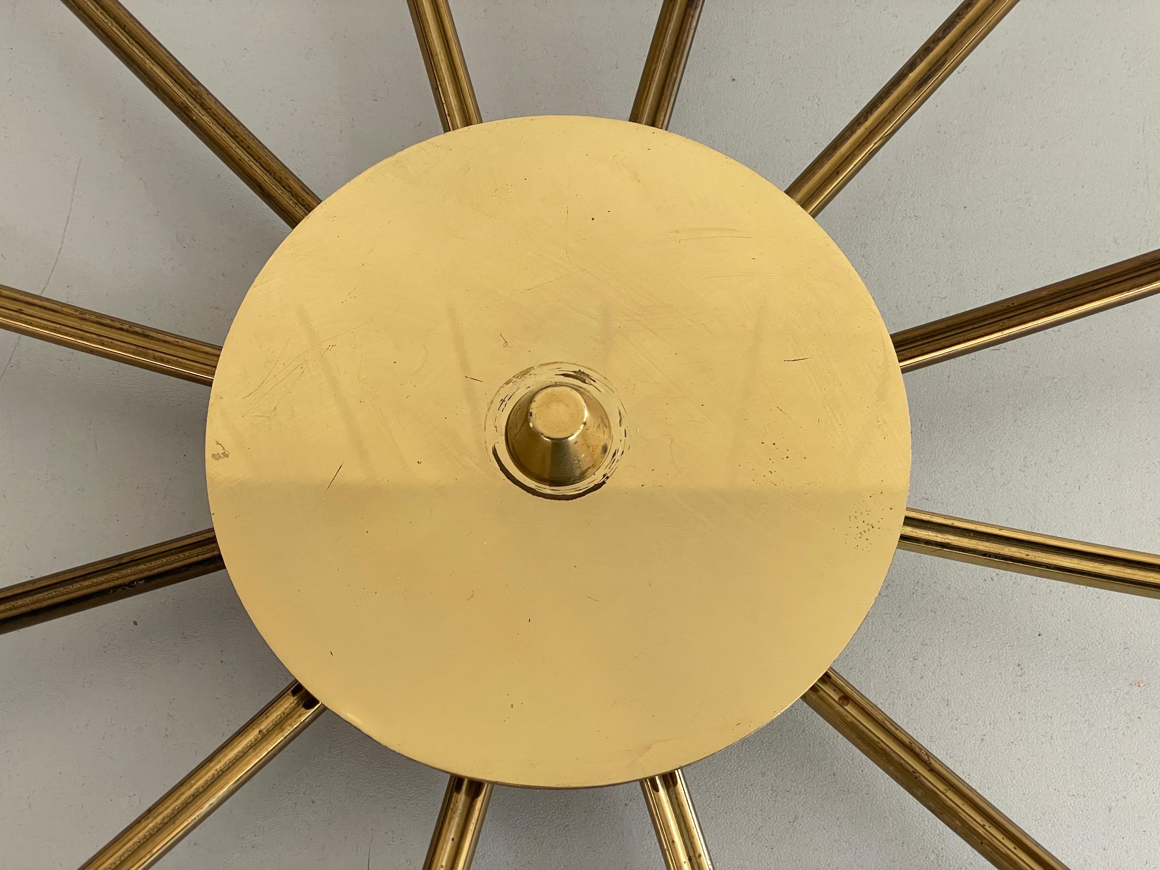 Mid-century Gray Metal and Brass Body 12-armed Ceiling Lamp, 1950s, Germany in vendita 12