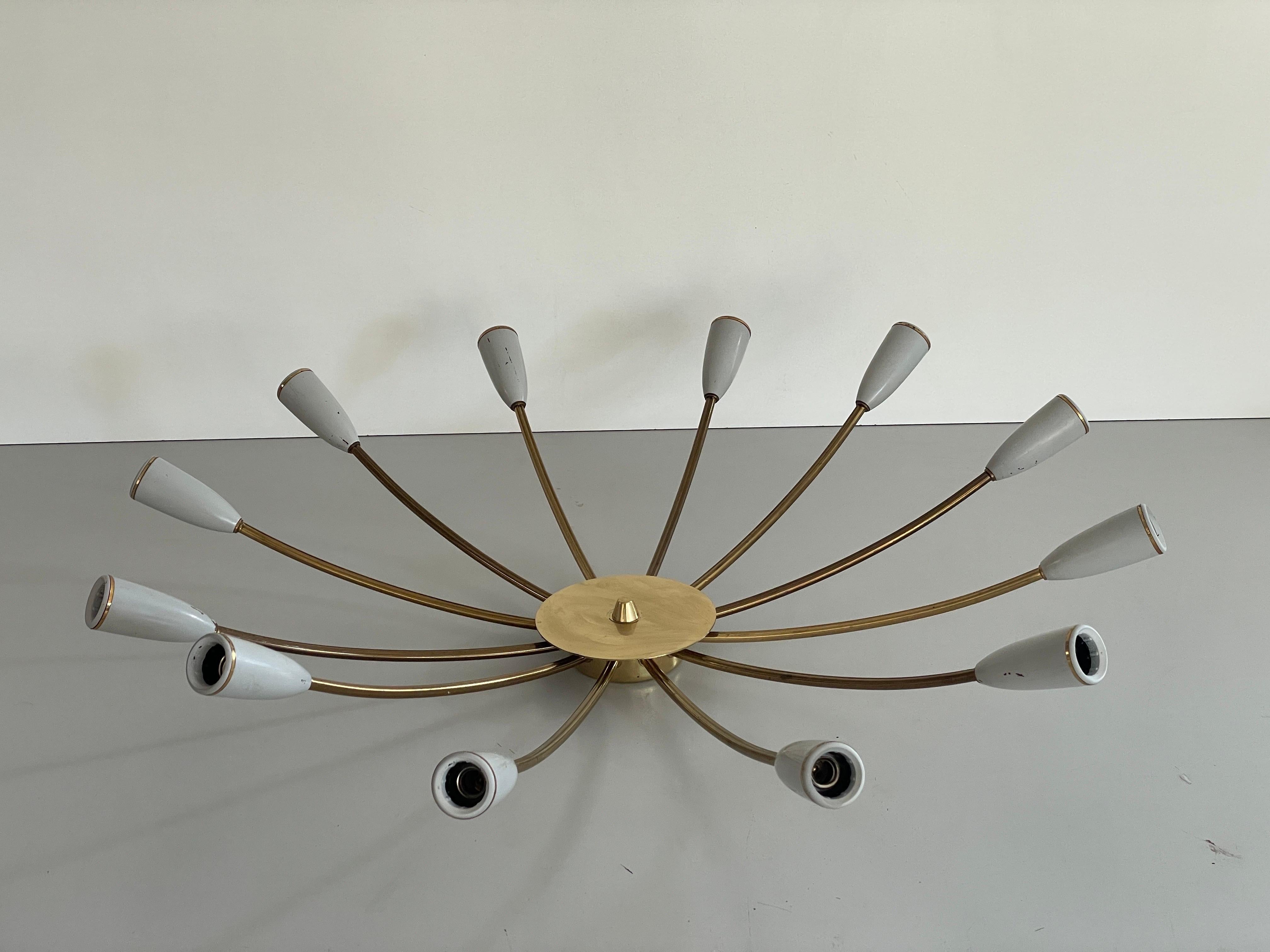 Tedesco Mid-century Gray Metal and Brass Body 12-armed Ceiling Lamp, 1950s, Germany in vendita