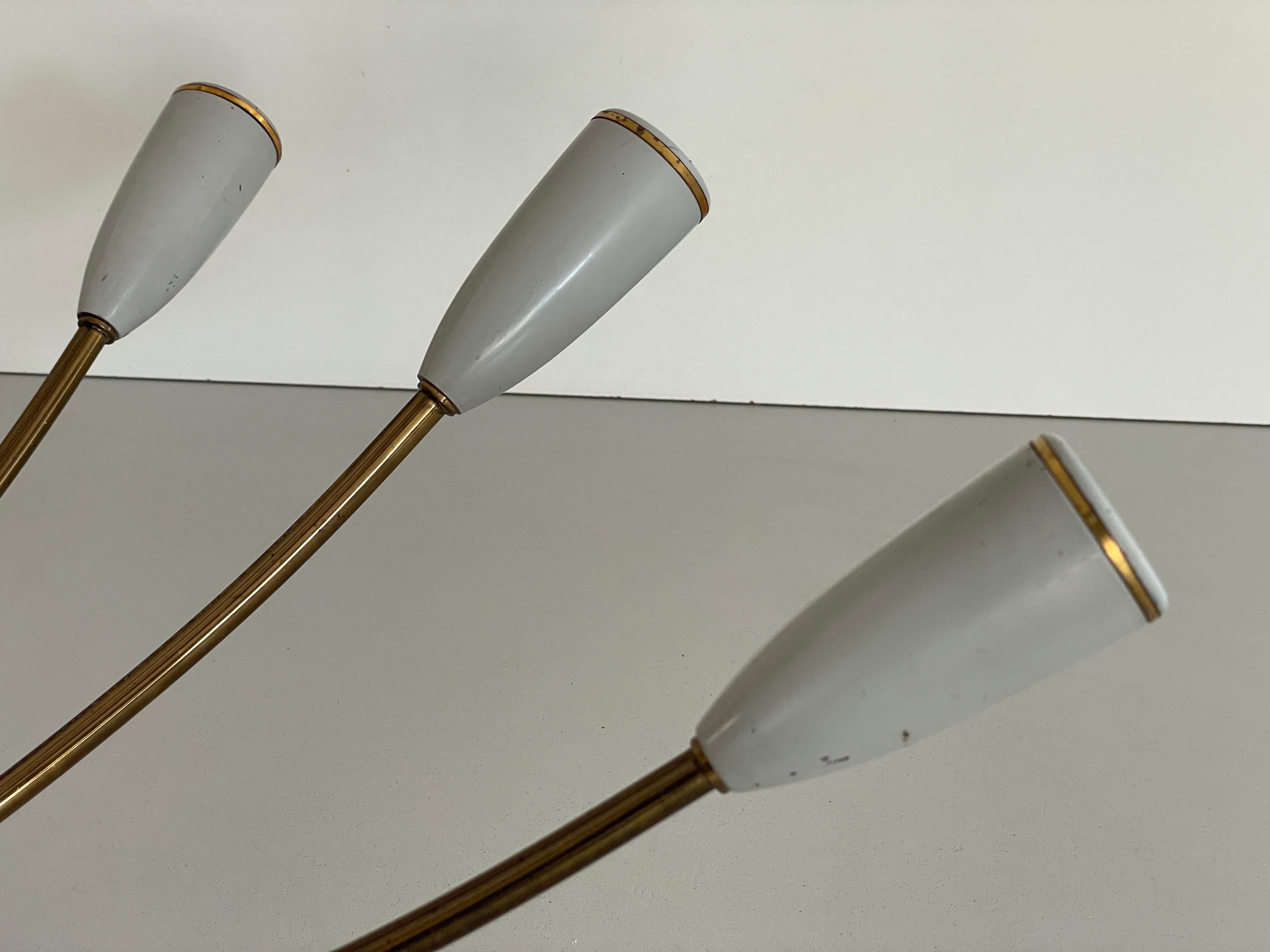 Metallo Mid-century Gray Metal and Brass Body 12-armed Ceiling Lamp, 1950s, Germany in vendita