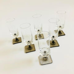Mid Century Gray Stemmed Champagne Flutes - Set of 6
