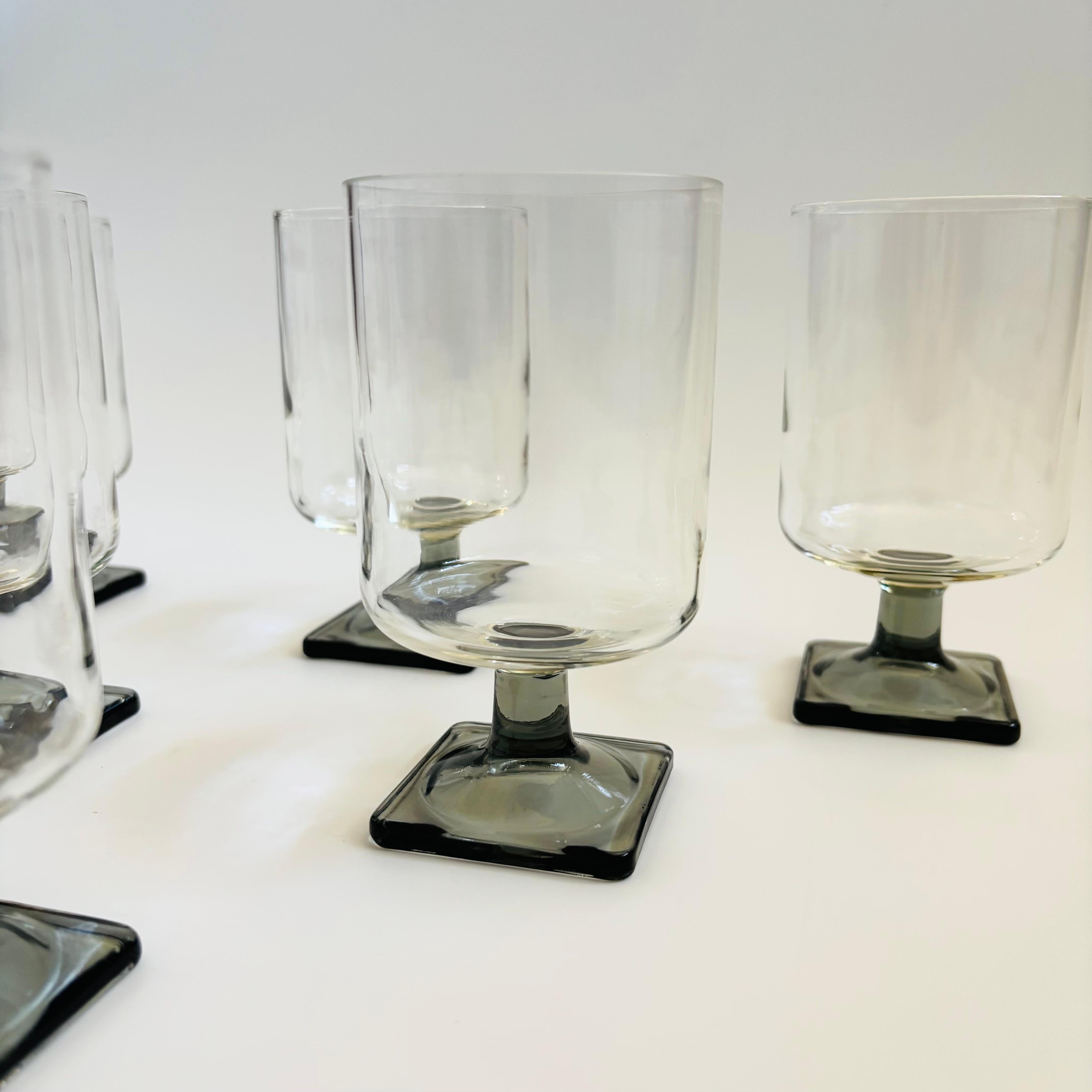 Mid-Century Modern Mid Century Gray Stemmed Glasses - Set of 6 For Sale
