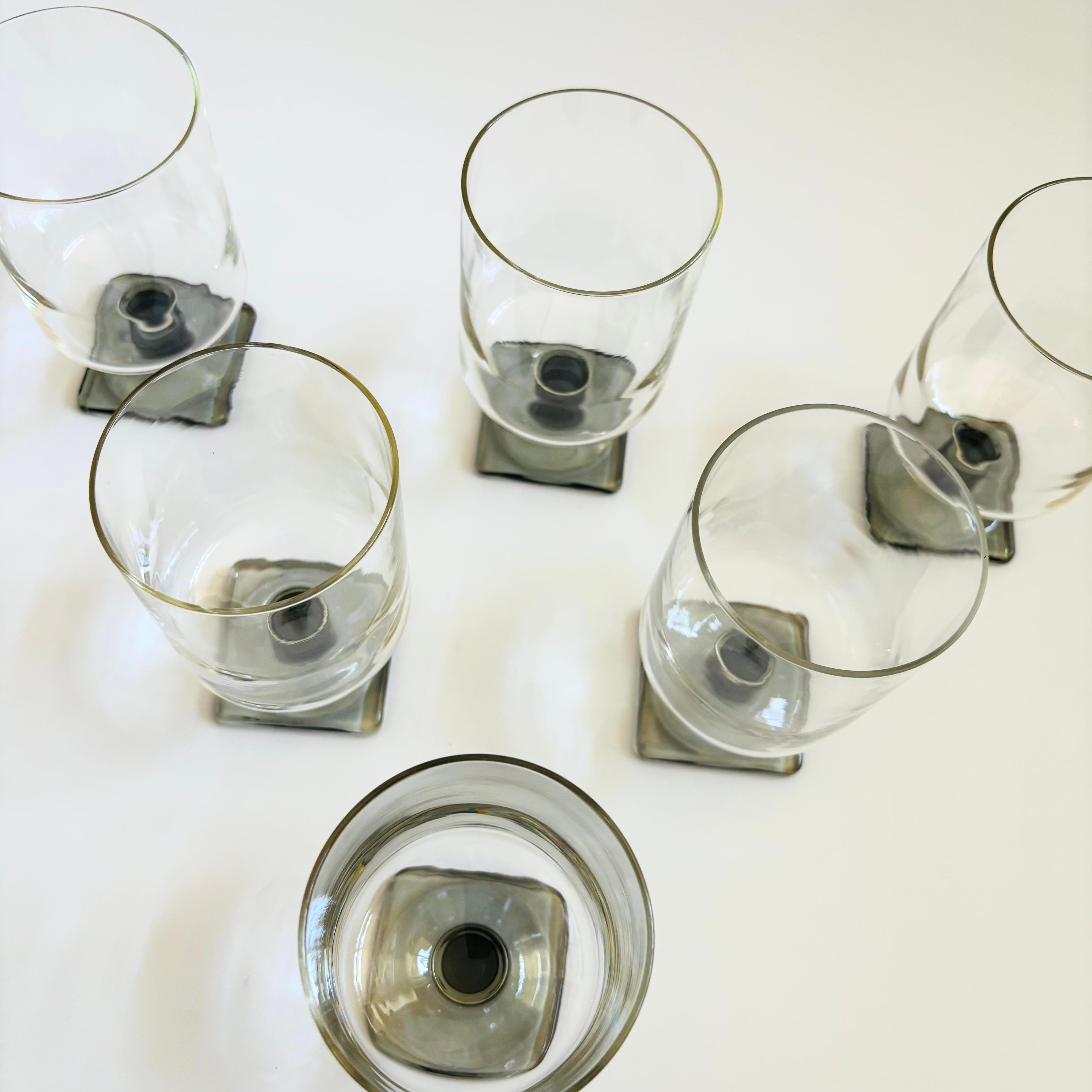 20th Century Mid Century Gray Stemmed Glasses - Set of 6 For Sale