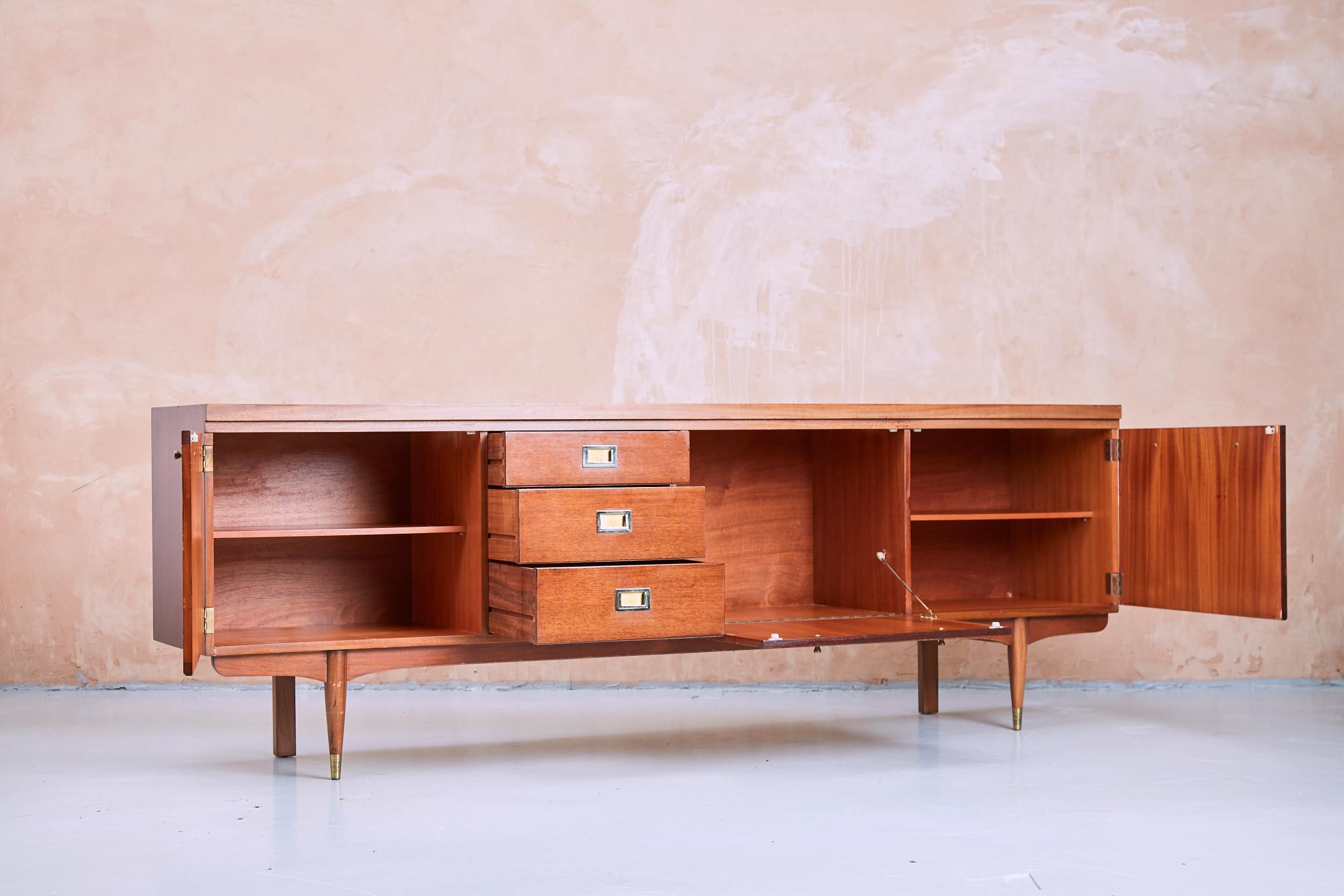 Mid-Century Modern Mid Century Greaves and Thomas Sideboard, Flame Mahogany and Teak, 1960s For Sale