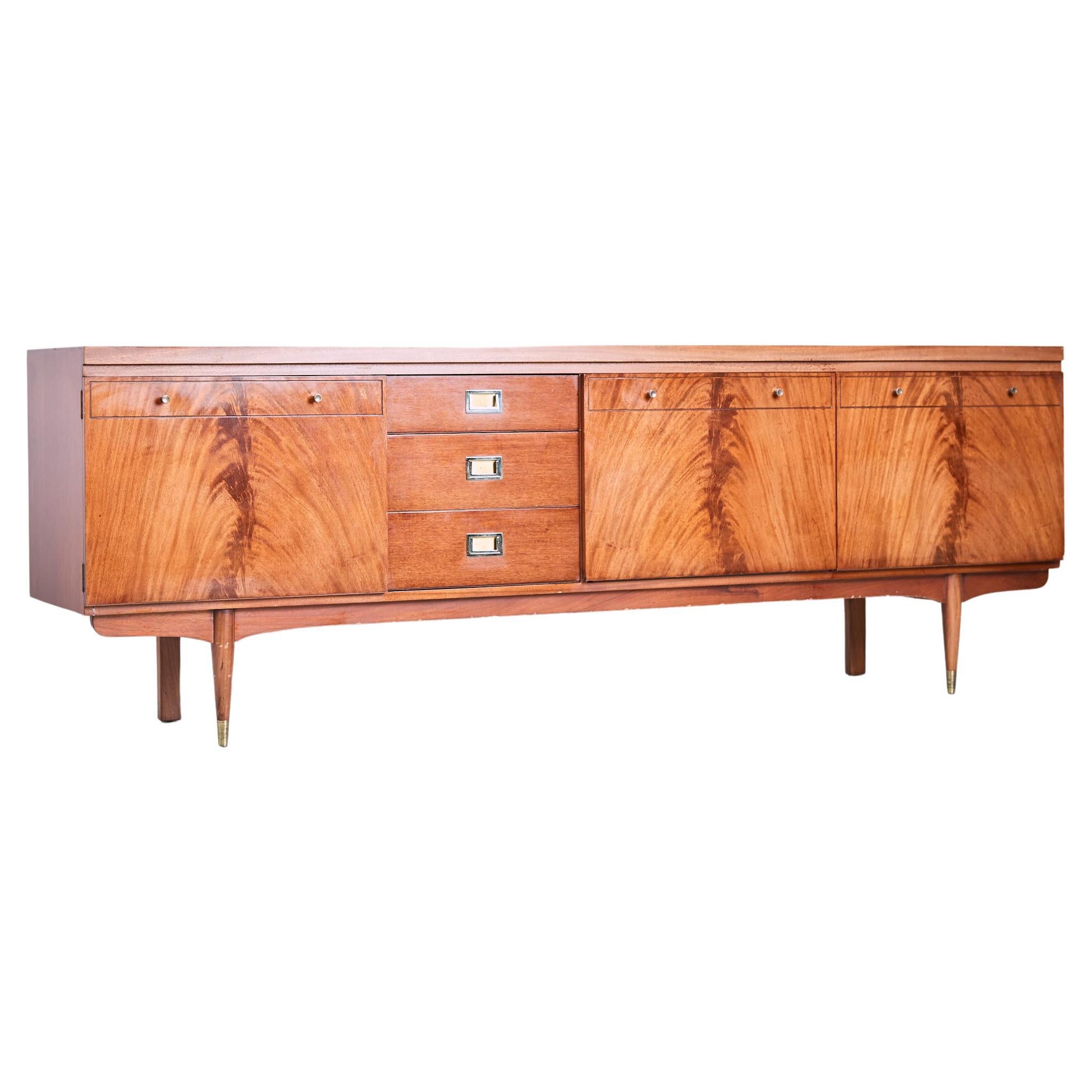 Mid Century Greaves and Thomas Sideboard, Flame Mahogany and Teak, 1960s