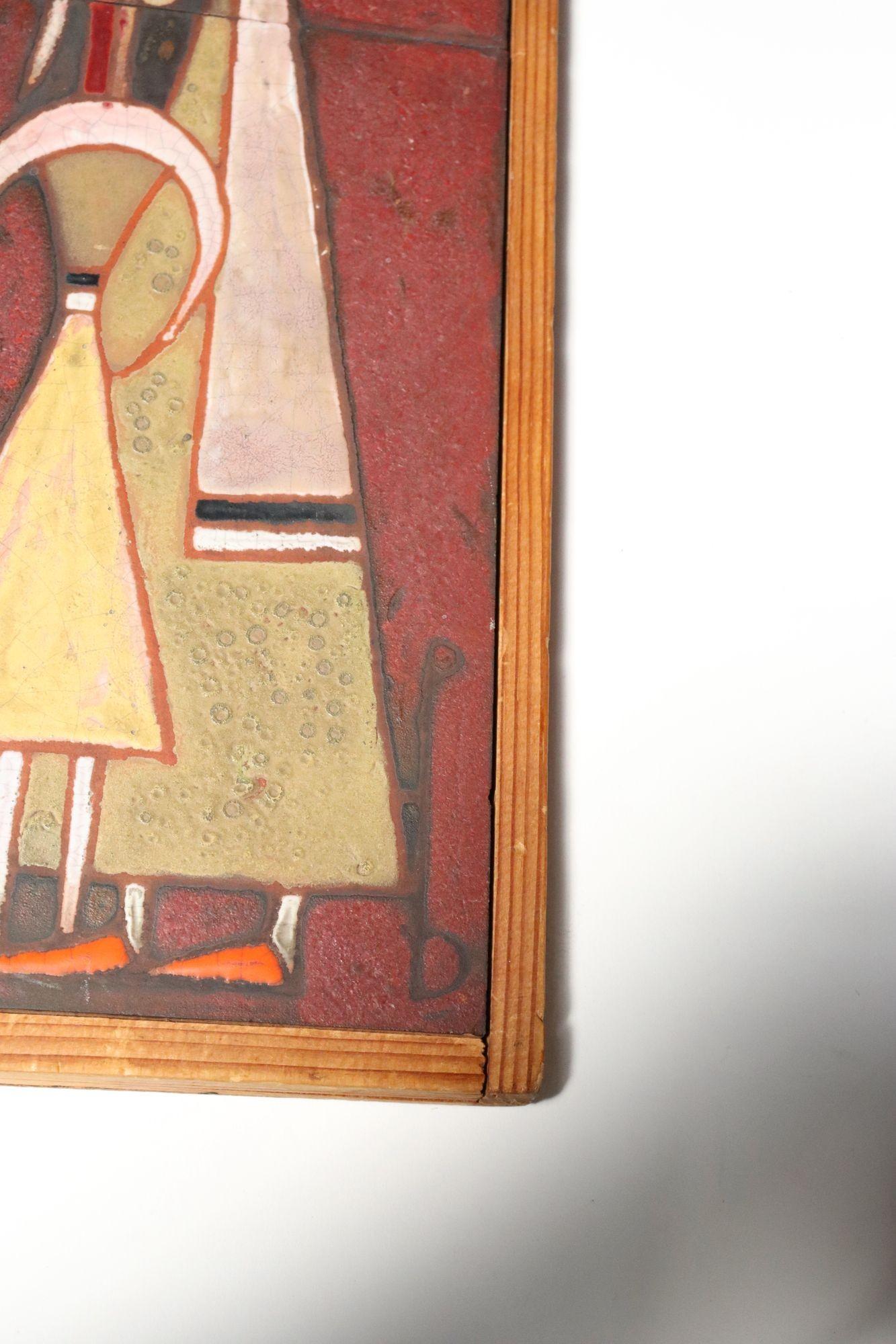 Mid-Century Greek Figural Handmade Ceramic Tile Wall Art by Panos Valsamakis For Sale 11