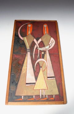 Mid-Century Greek Figural Handmade Ceramic Tile Wall Art by Panos Valsamakis