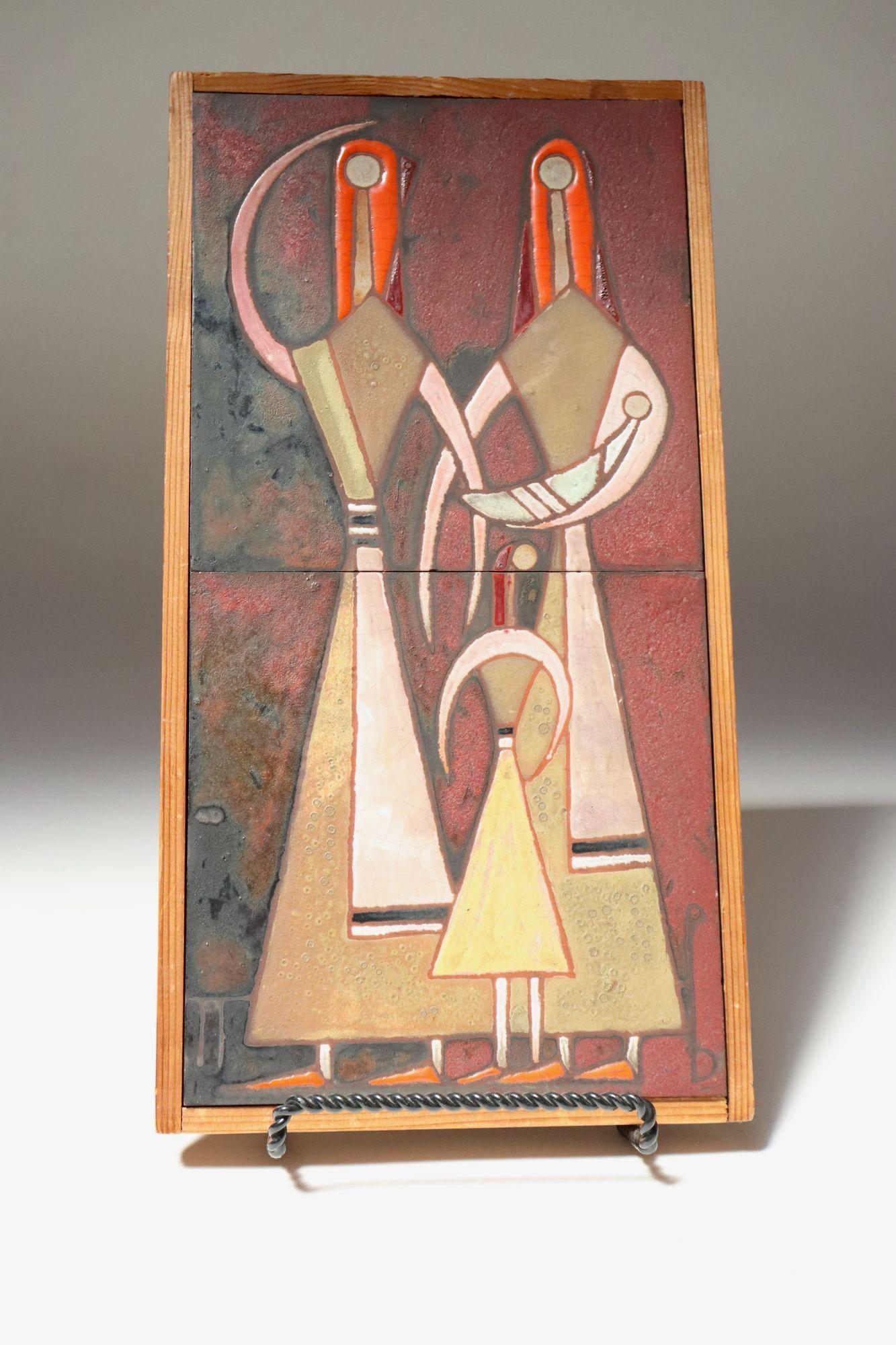 Mid-Century Modern Mid-Century Greek Figural Handmade Ceramic Tile Wall Art by Panos Valsamakis For Sale