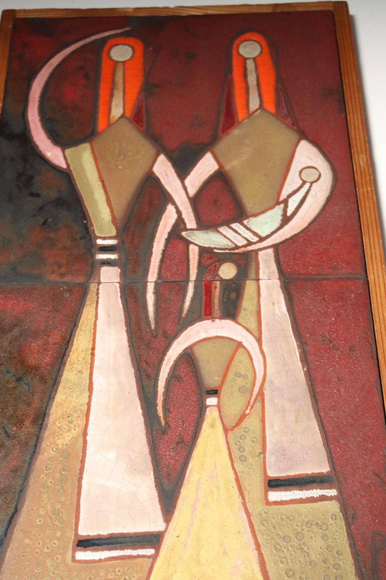 Mid-Century Greek Figural Handmade Ceramic Tile Wall Art by Panos Valsamakis For Sale 3