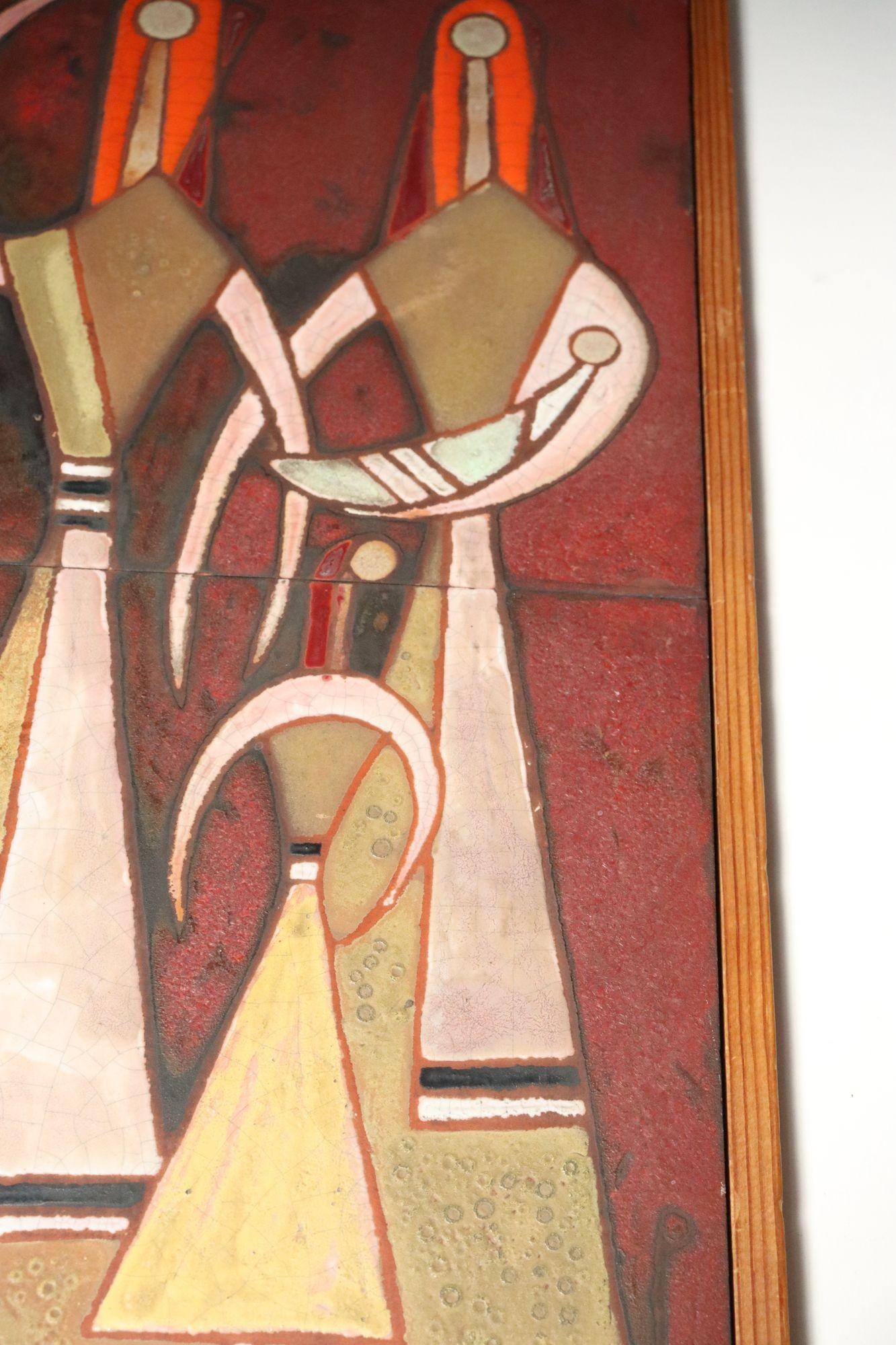 Mid-Century Greek Figural Handmade Ceramic Tile Wall Art by Panos Valsamakis For Sale 4