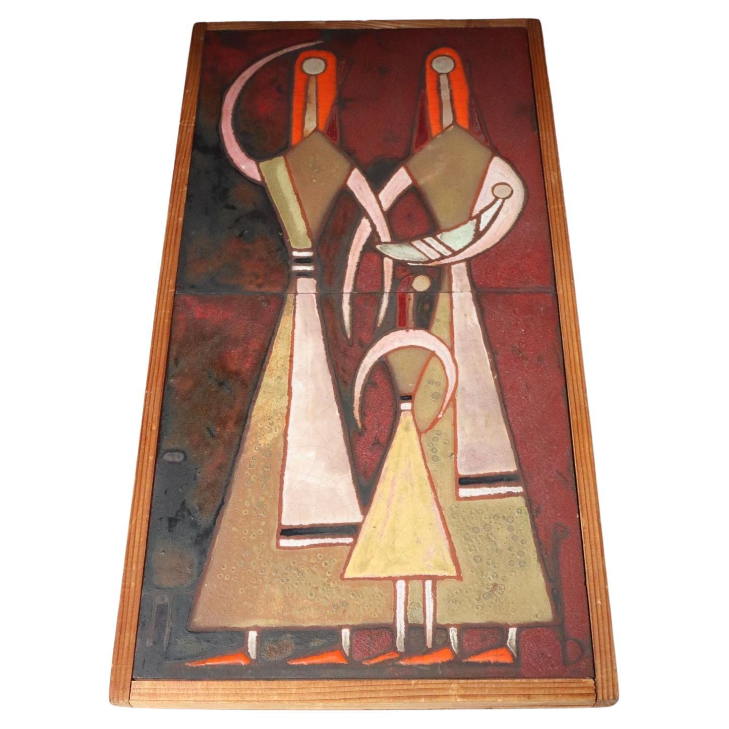 Mid-Century Greek Figural Handmade Ceramic Tile Wall Art by Panos Valsamakis For Sale