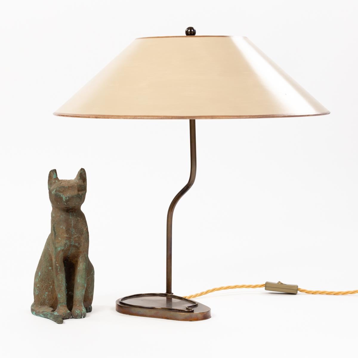 Mid-20th Century Mid-Century Greek Green Bastet Cat God Table Lamp Cast Iron Patinated 1940s For Sale