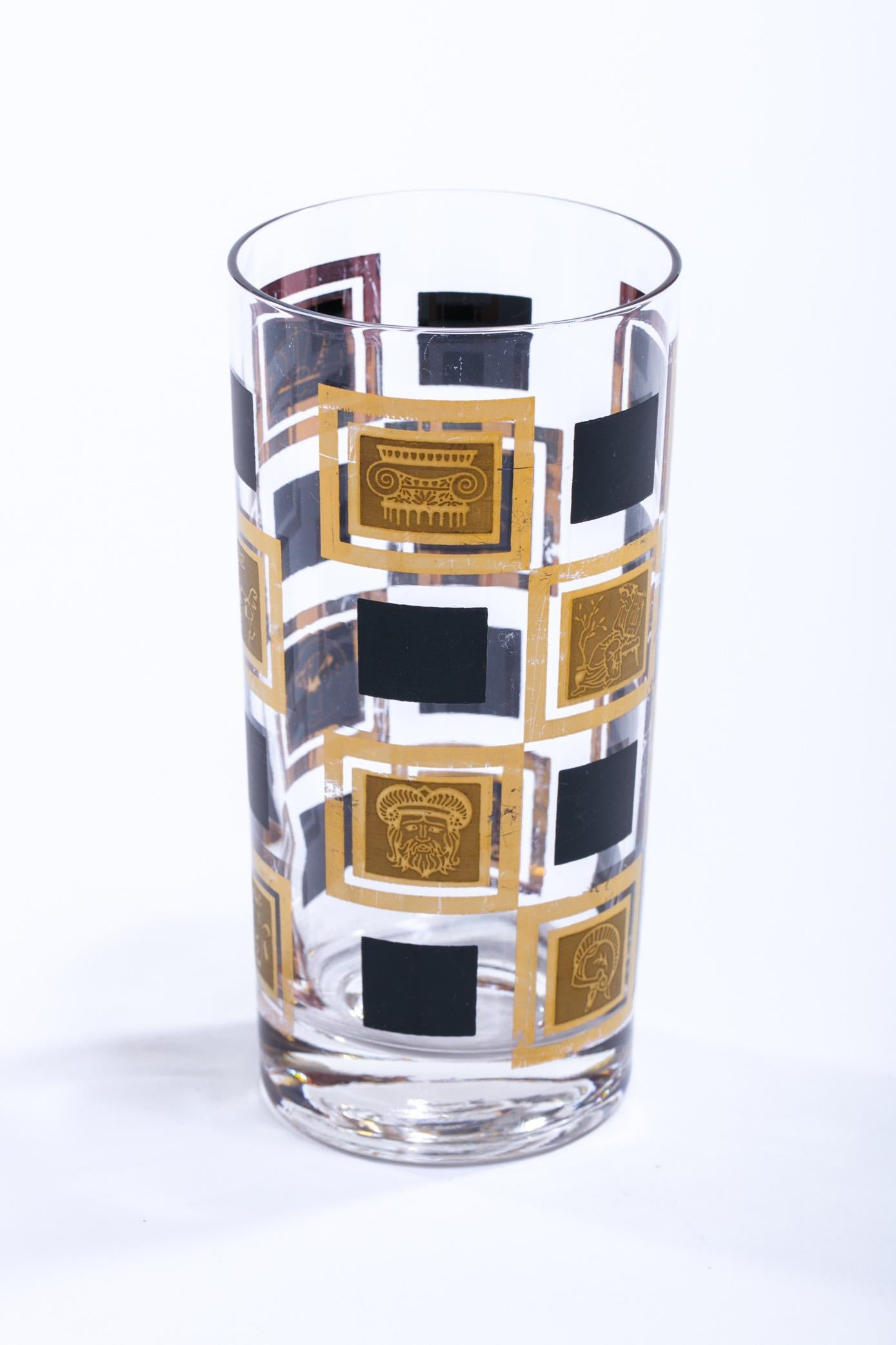 Midcentury Greek Themed 22-Karat Gold Highball Glasses In Good Condition For Sale In Saint Louis, MO