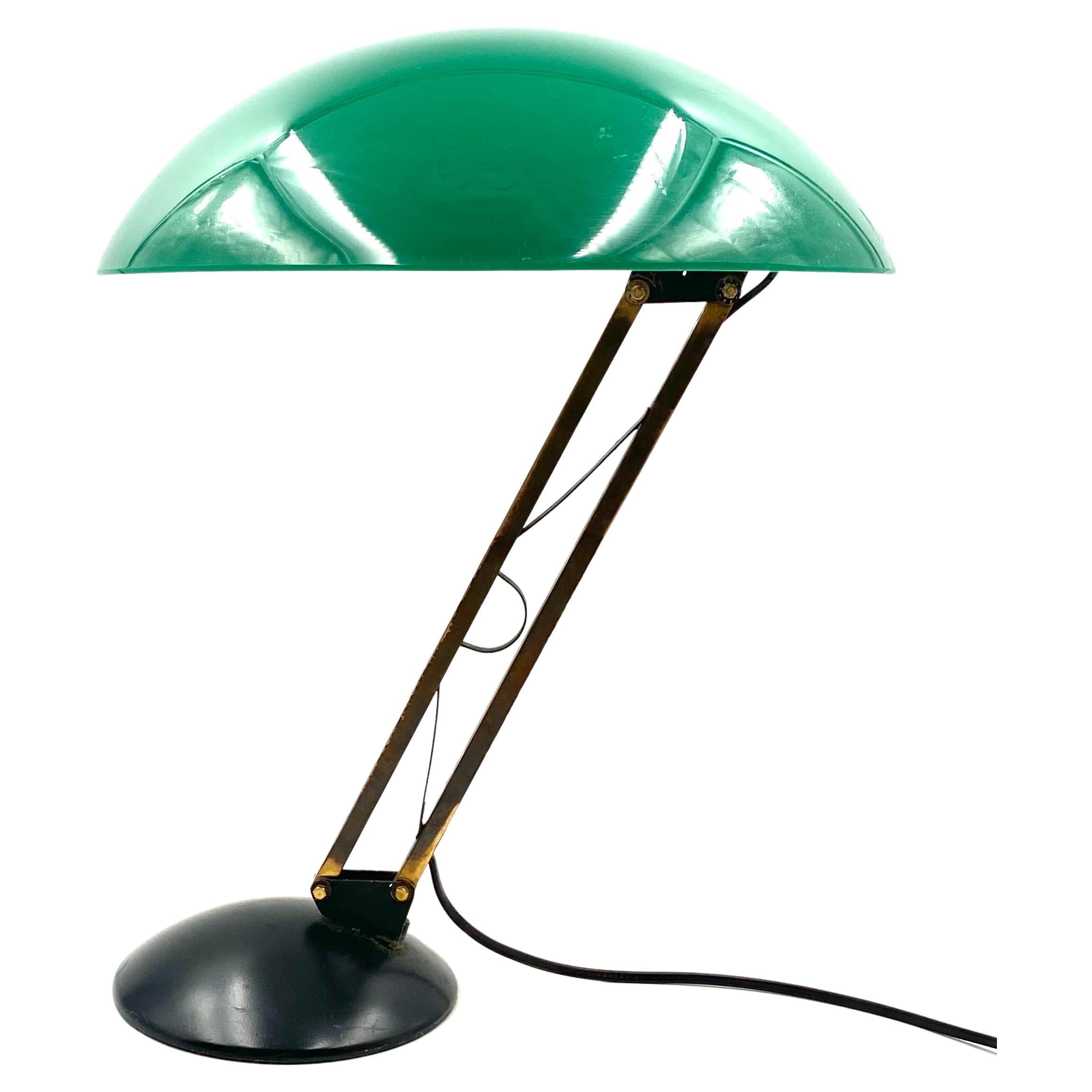 Lampe de table verte et laiton du milieu du siècle, Italie années 1960