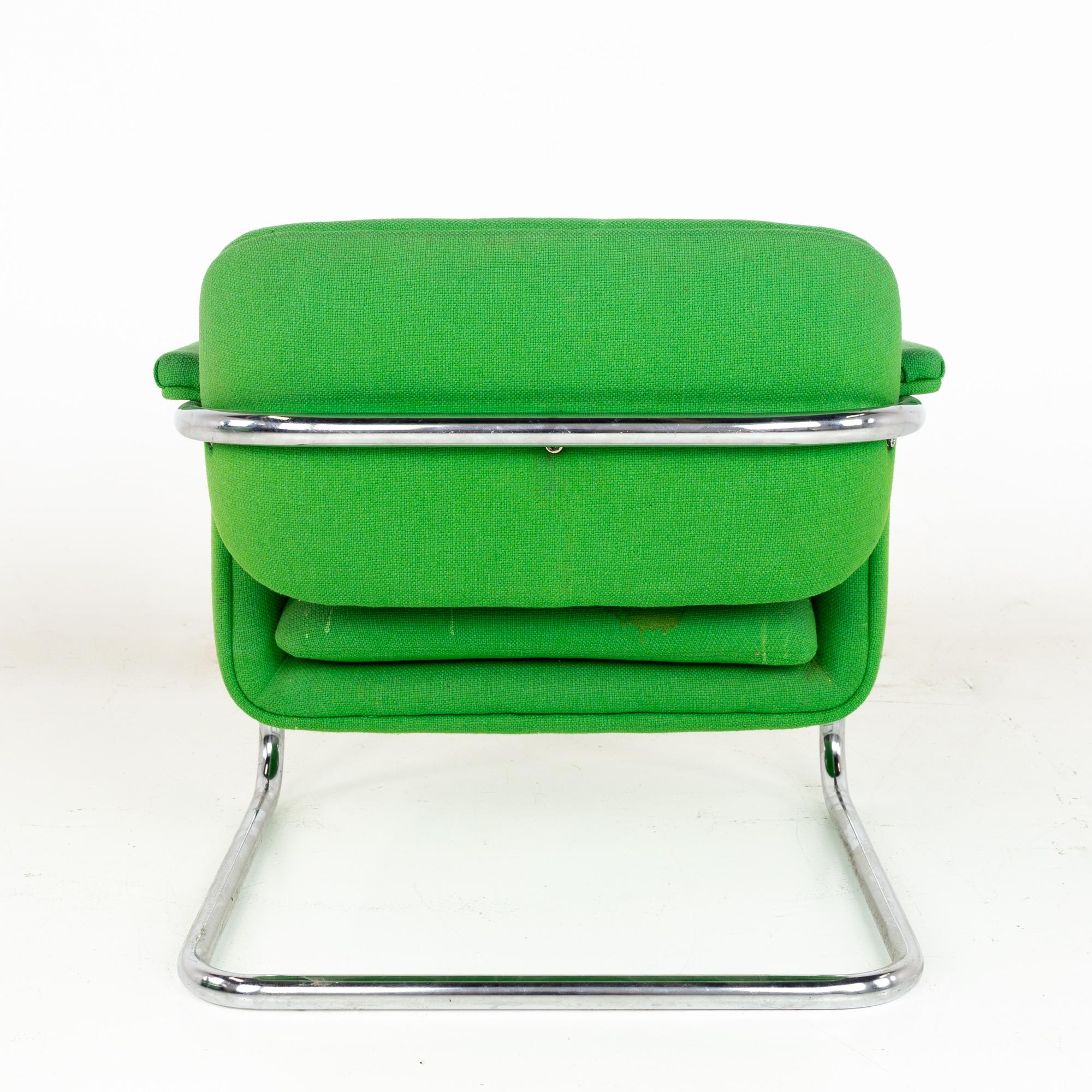 Mid Century Green and Chrome Cantilever Lounge Chairs, a Pair 1
