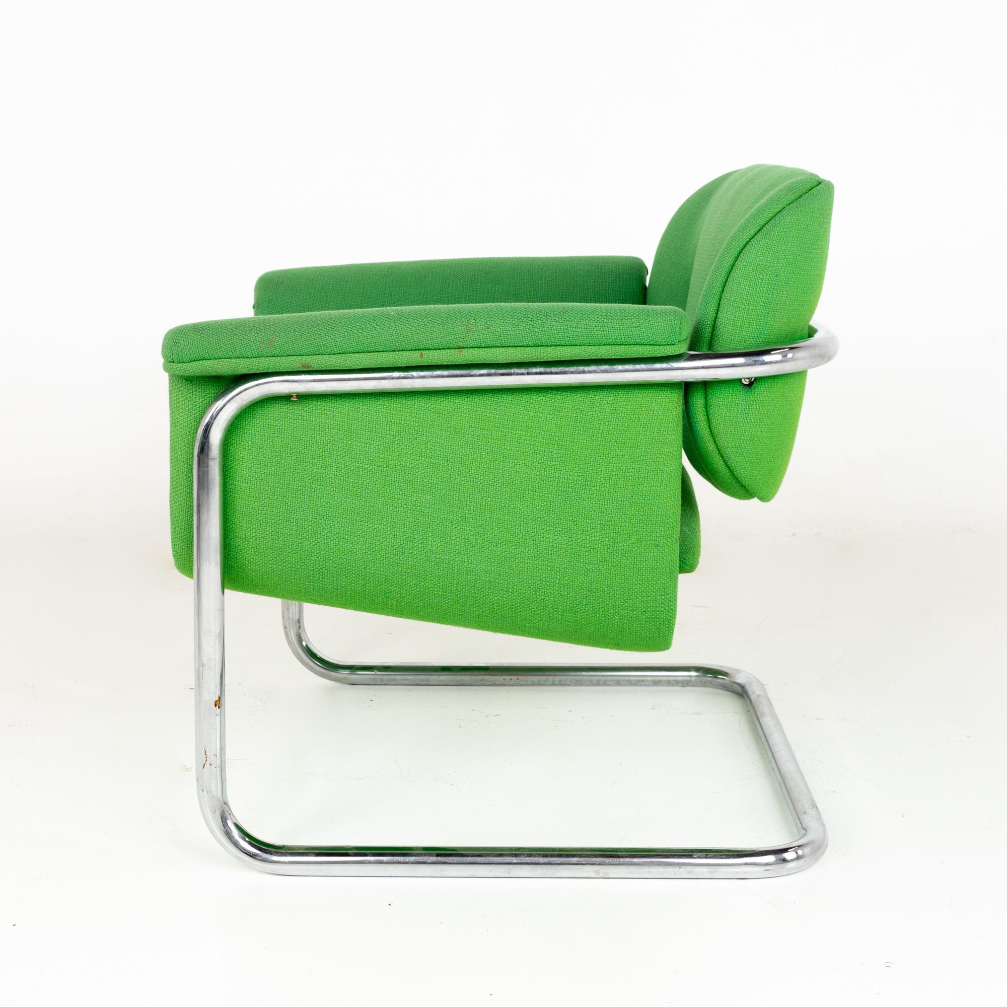 Mid Century Green and Chrome Cantilever Lounge Chairs, a Pair 2