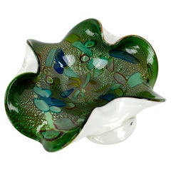 Cuenco con volantes de cristal de Murano Avventurina Murrina verde y cian de mediados de siglo