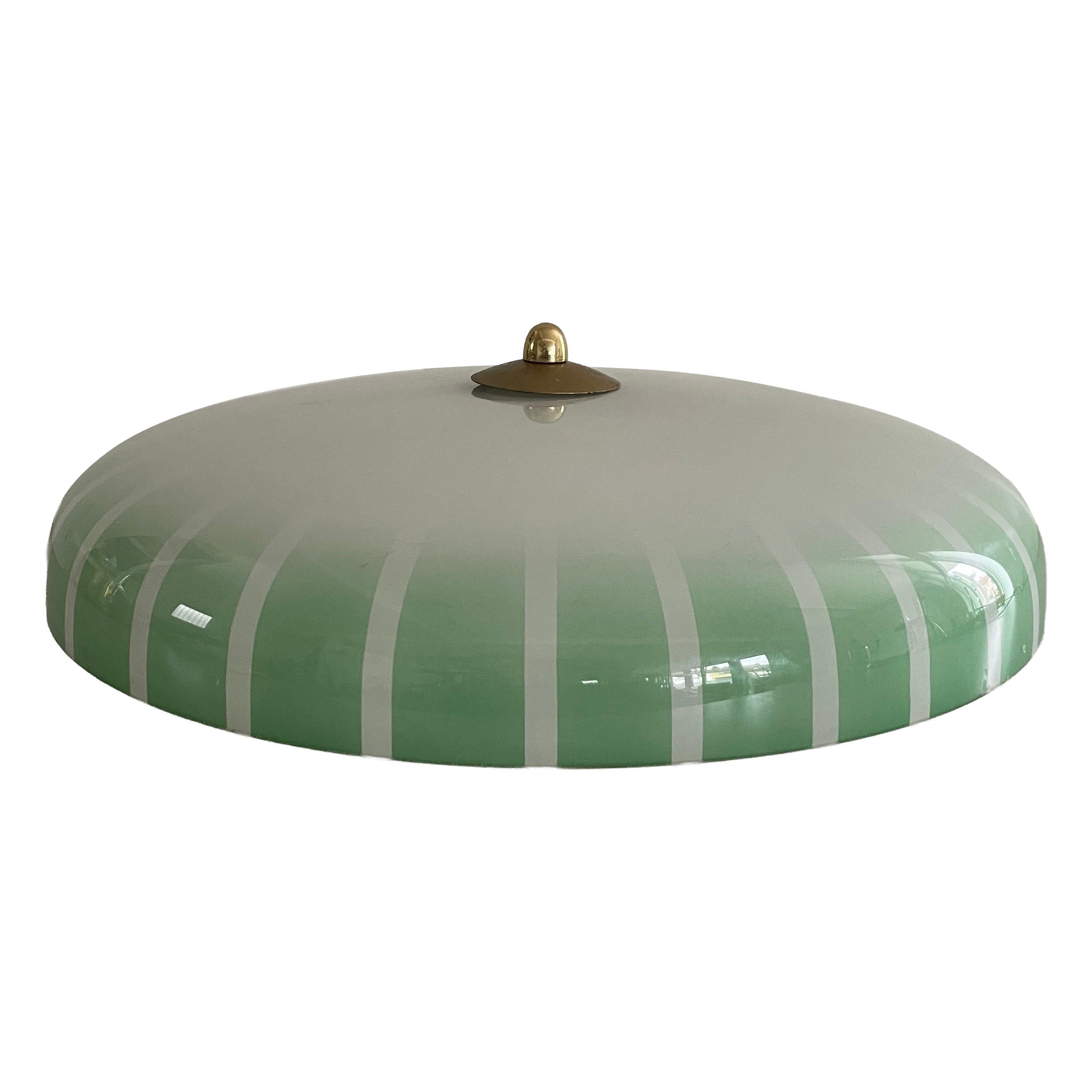 Mid-century Green and White Glass Ceiling Light, 1950s, Germany