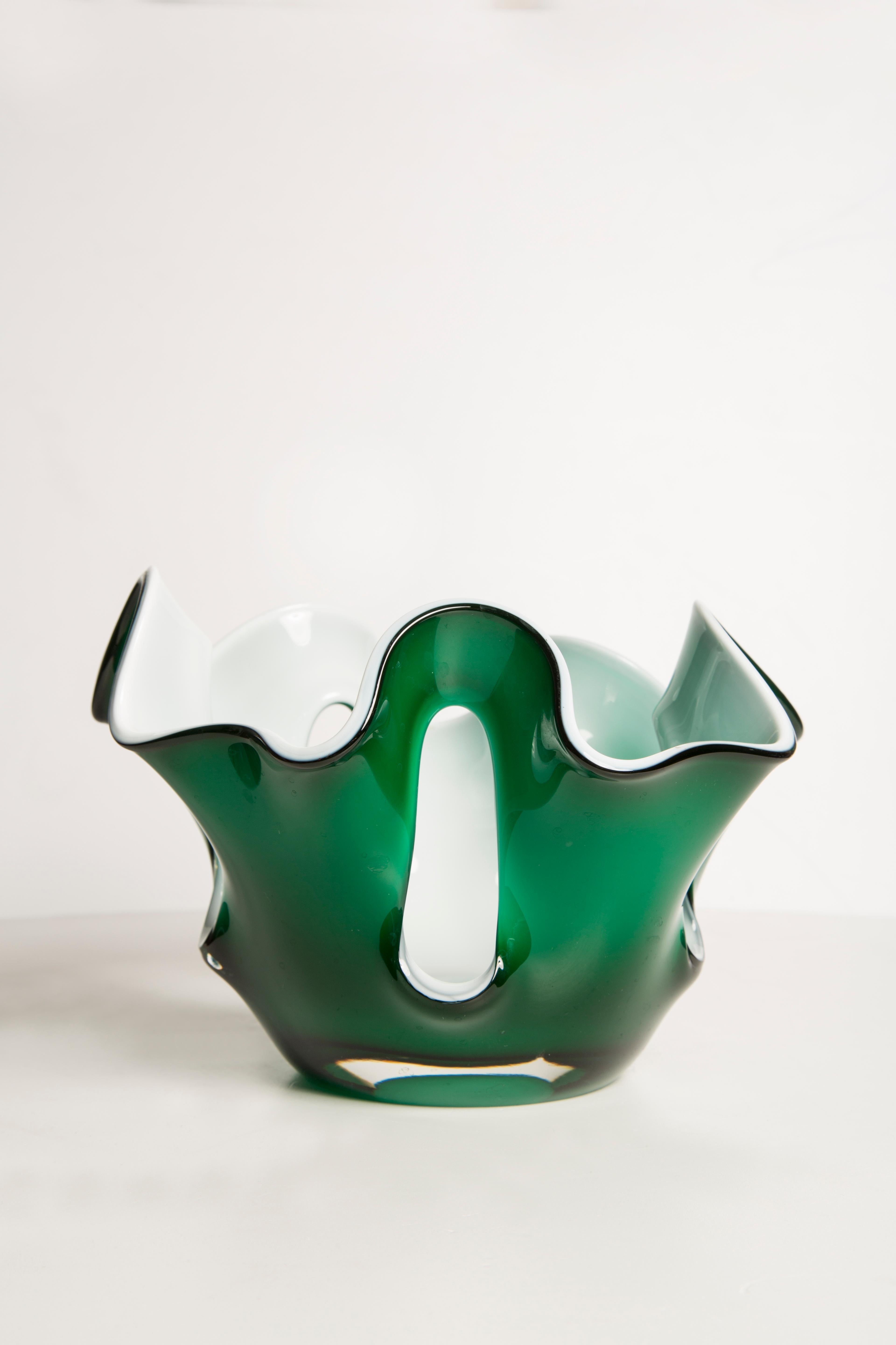 Italian Mid-Century Green and White Vase Artistic Bowl Candlestick, Europe, 1960s For Sale
