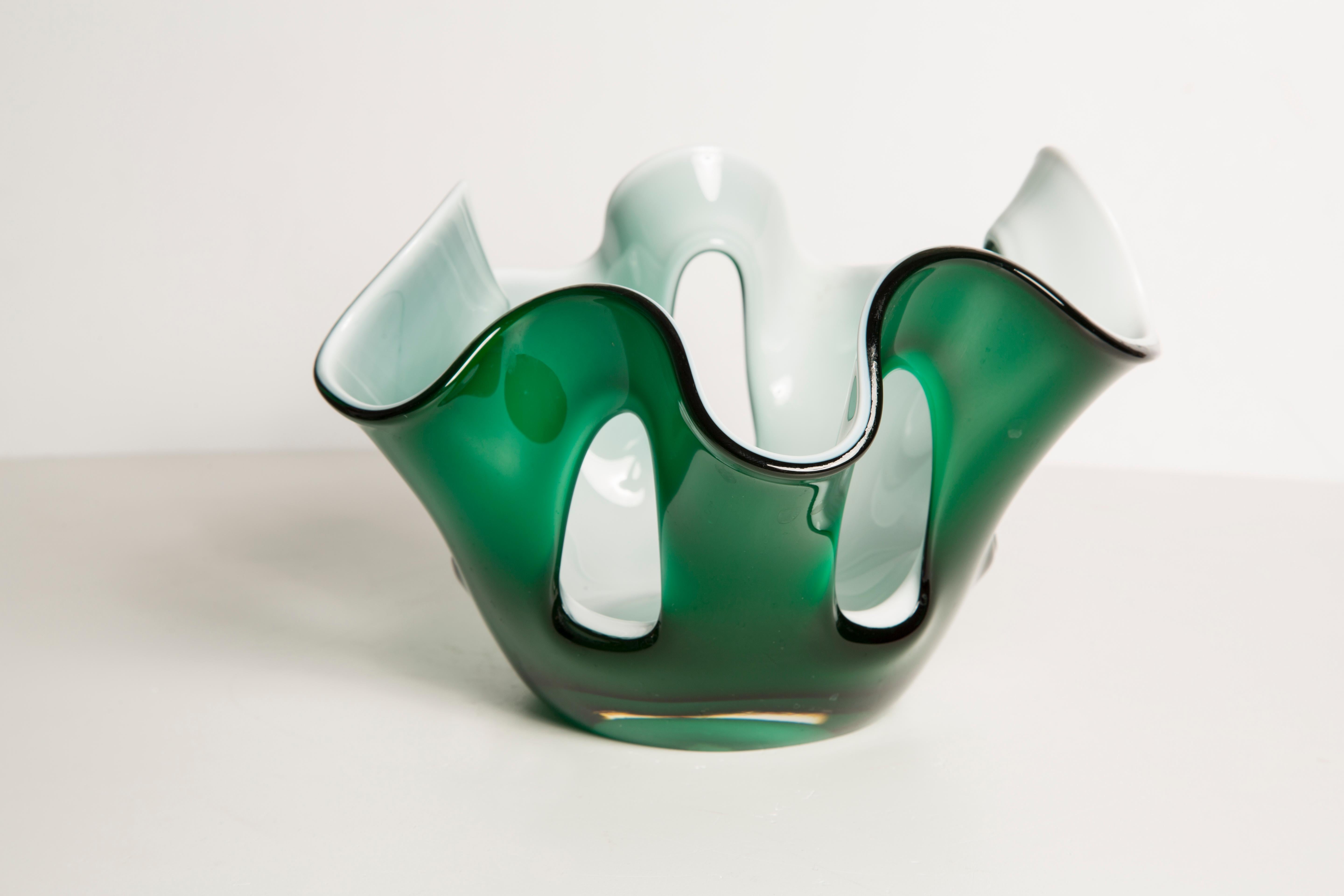 Glass Mid-Century Green and White Vase Artistic Bowl Candlestick, Europe, 1960s For Sale