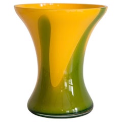 Mid Century Green and Yellow Hand Made Artistic Vase, Europe, 1960s