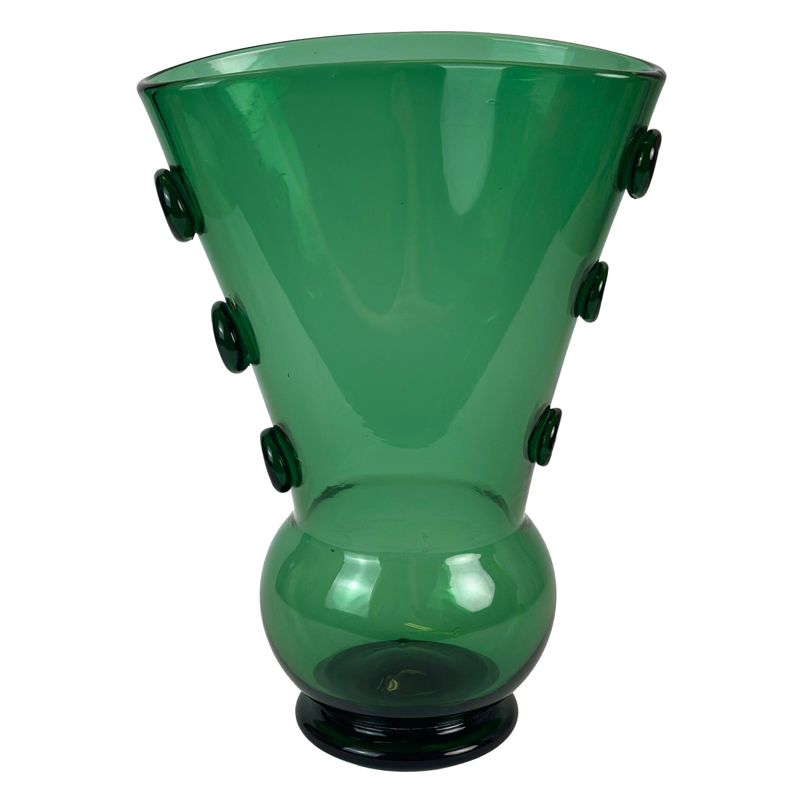Mid-Century Modern Blown Glass Vase, Vetro Verde di Empoli, Italy, 1960s