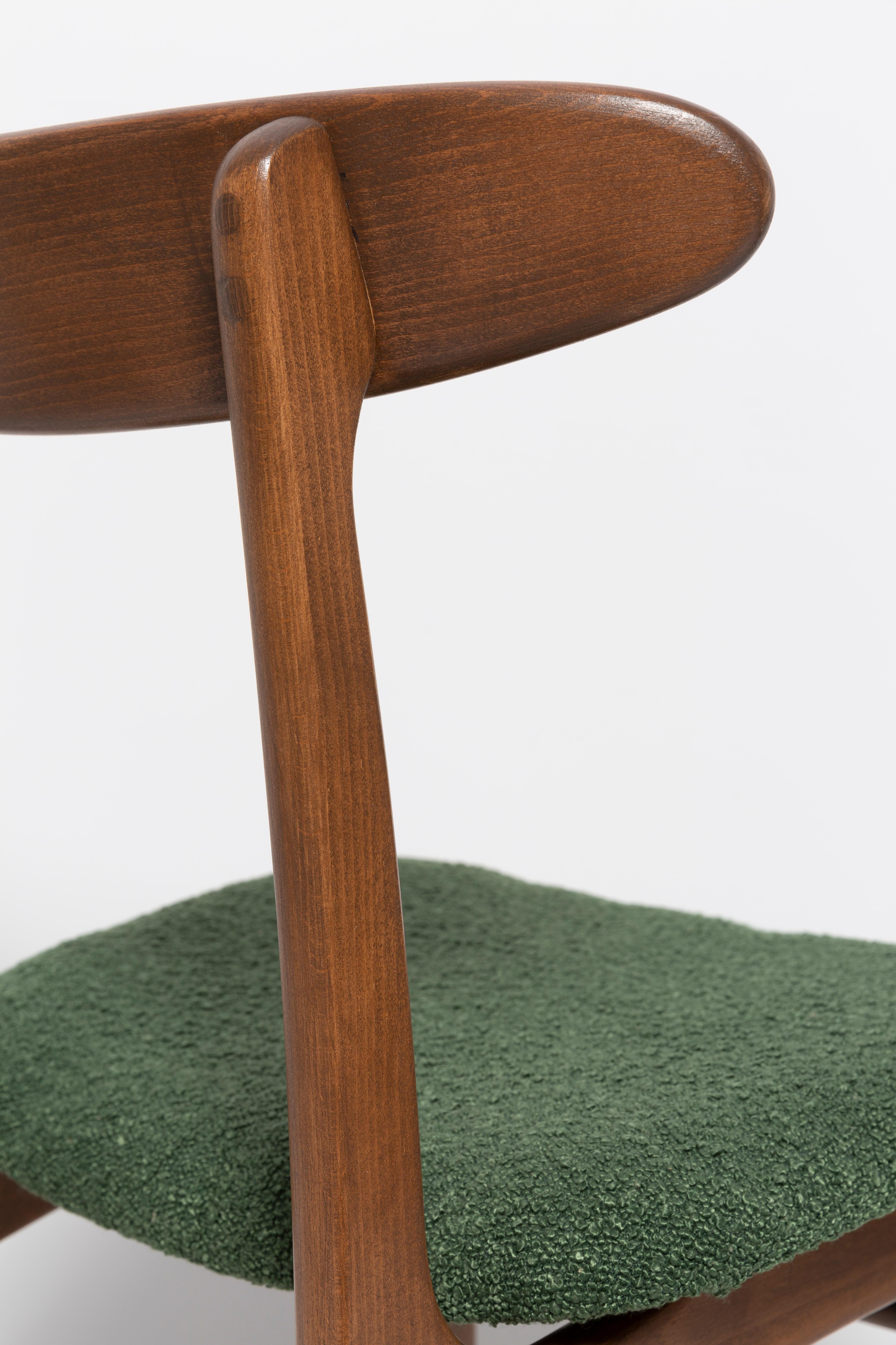 Mid Century Green Boucle Chair, Walnut Wood, Rajmund Halas, Poland, 1960s For Sale 1