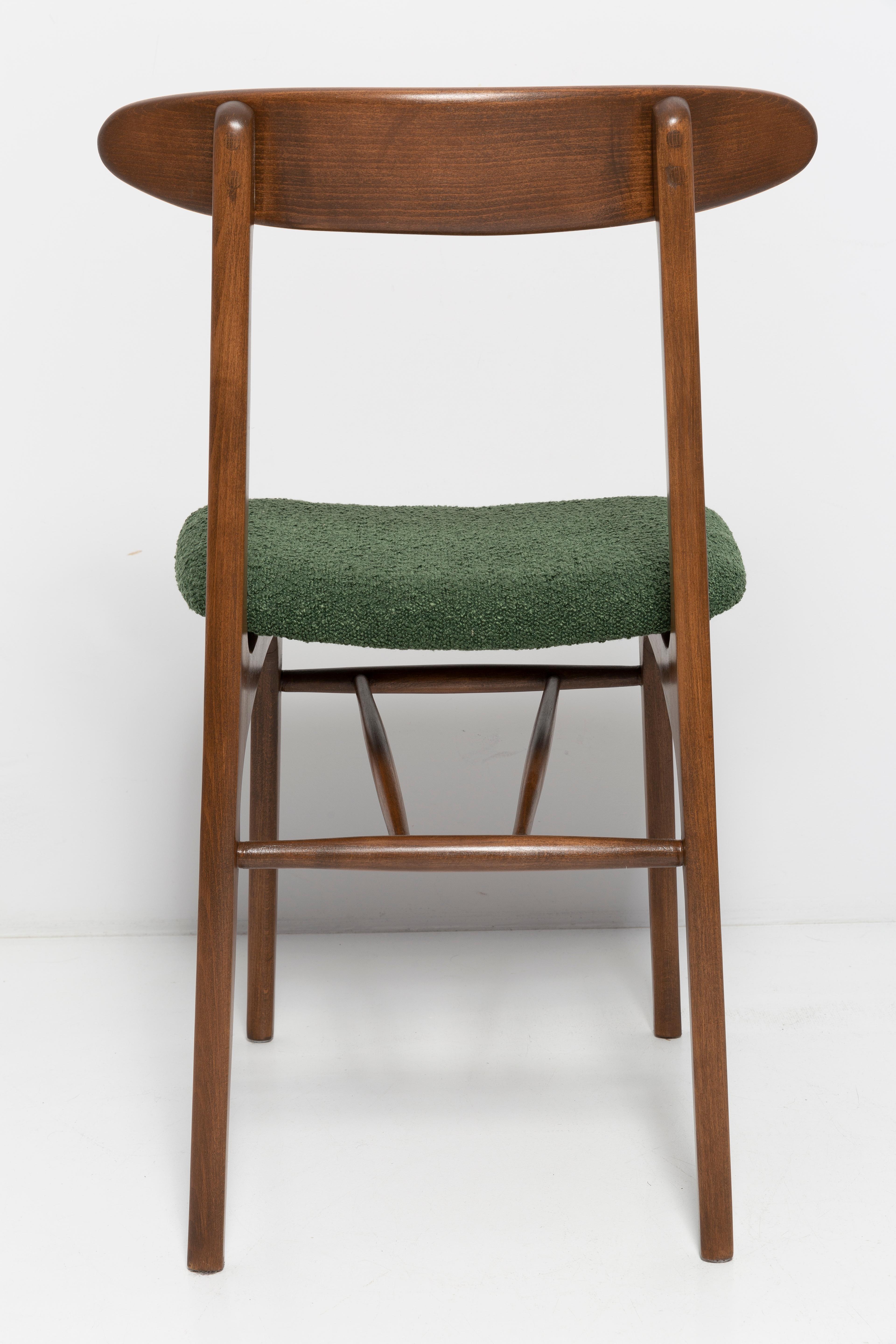 Mid Century Green Boucle Chair, Walnut Wood, Rajmund Halas, Poland, 1960s For Sale 2