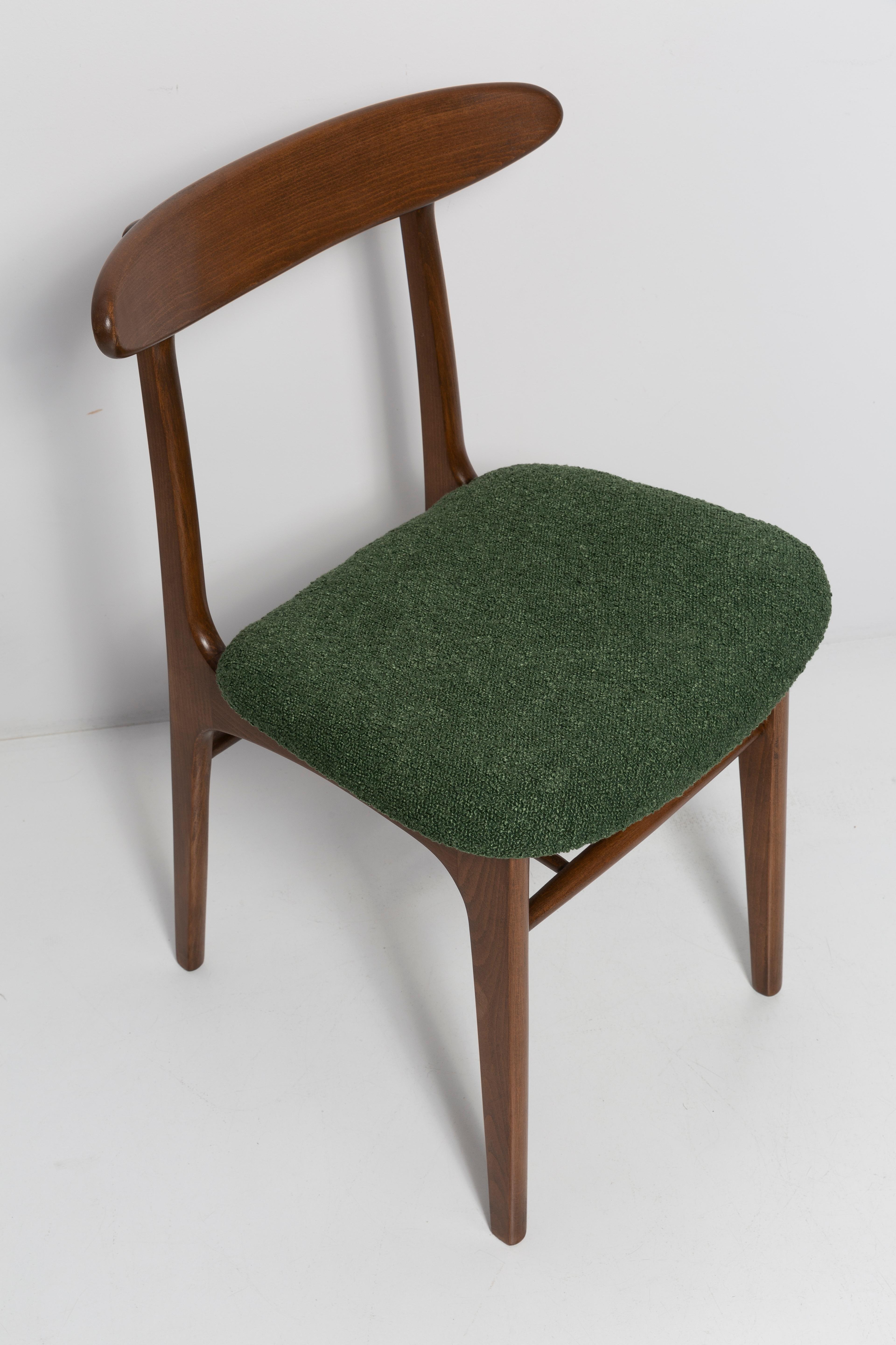 Mid-Century Modern Mid Century Green Boucle Chair, Walnut Wood, Rajmund Halas, Poland, 1960s For Sale
