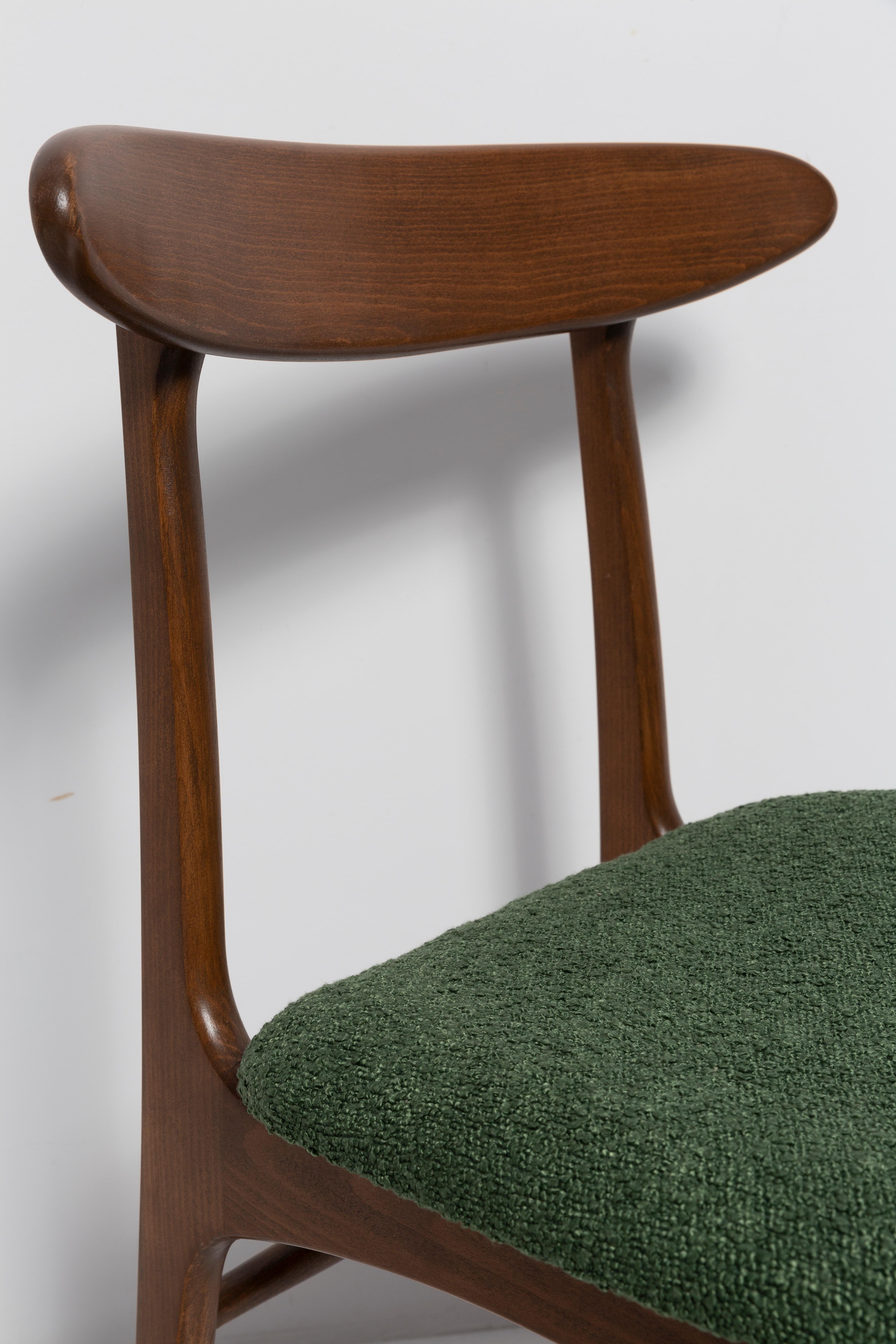 Hand-Crafted Mid Century Green Boucle Chair, Walnut Wood, Rajmund Halas, Poland, 1960s For Sale