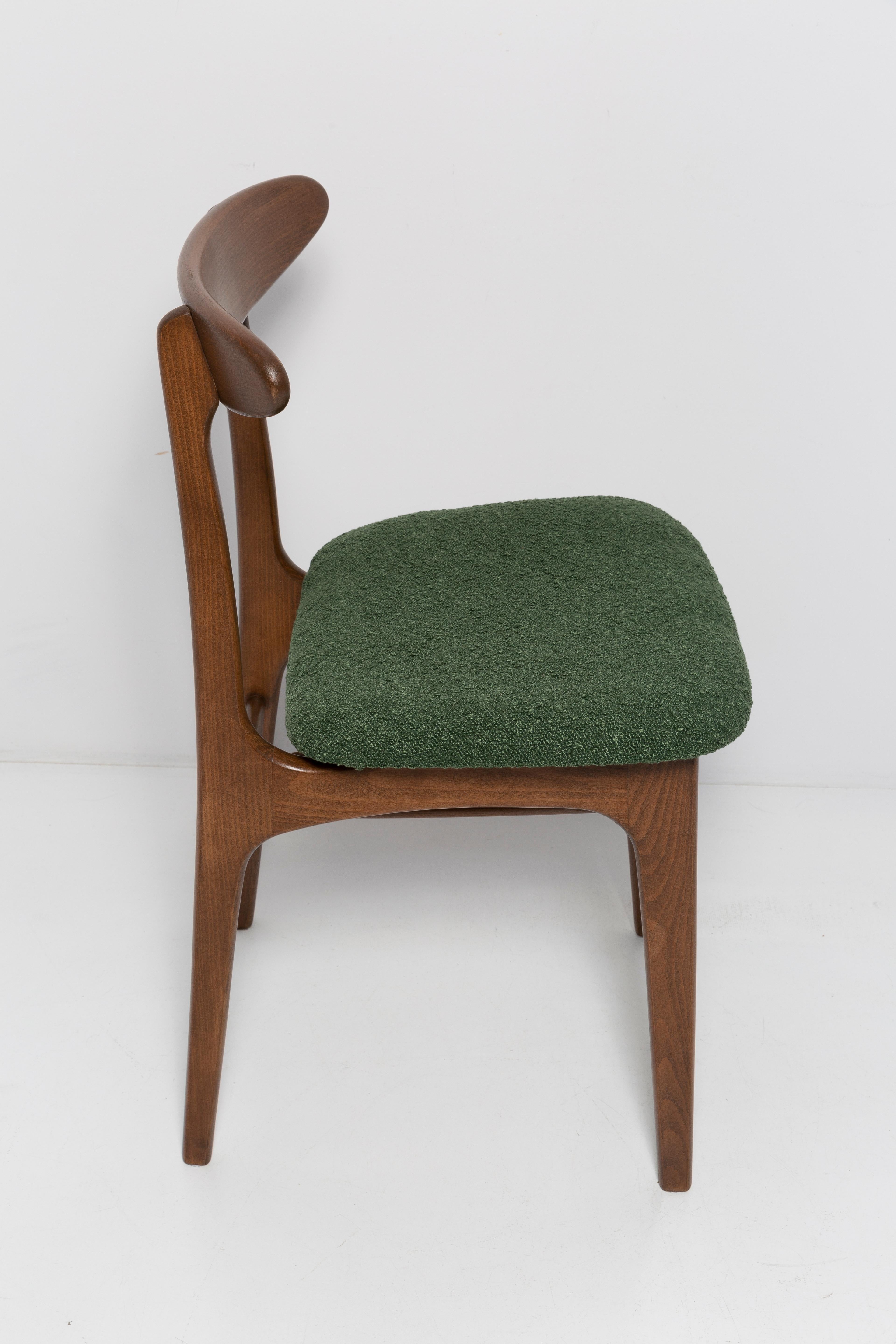 20th Century Mid Century Green Boucle Chair, Walnut Wood, Rajmund Halas, Poland, 1960s For Sale