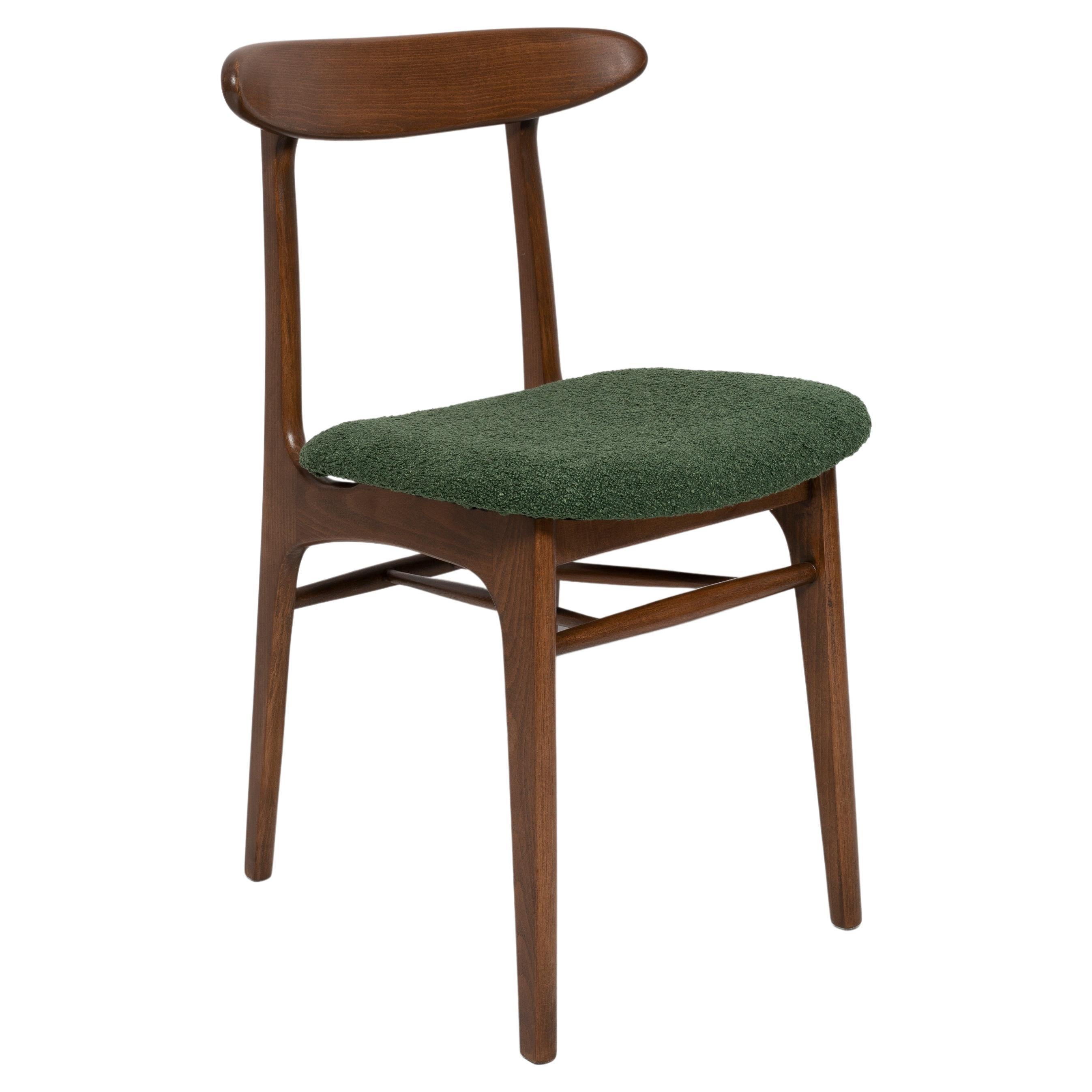 Mid Century Green Boucle Chair, Walnut Wood, Rajmund Halas, Poland, 1960s For Sale