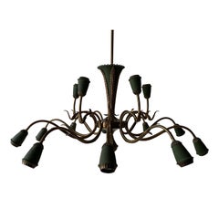 Mid-Century Green Brass 15-Armed Sputnik XXL Chandelier, 1950s, Italy Mid-Century Green Brass 15-Armed Sputnik XXL Chandelier, 1950s, Italy