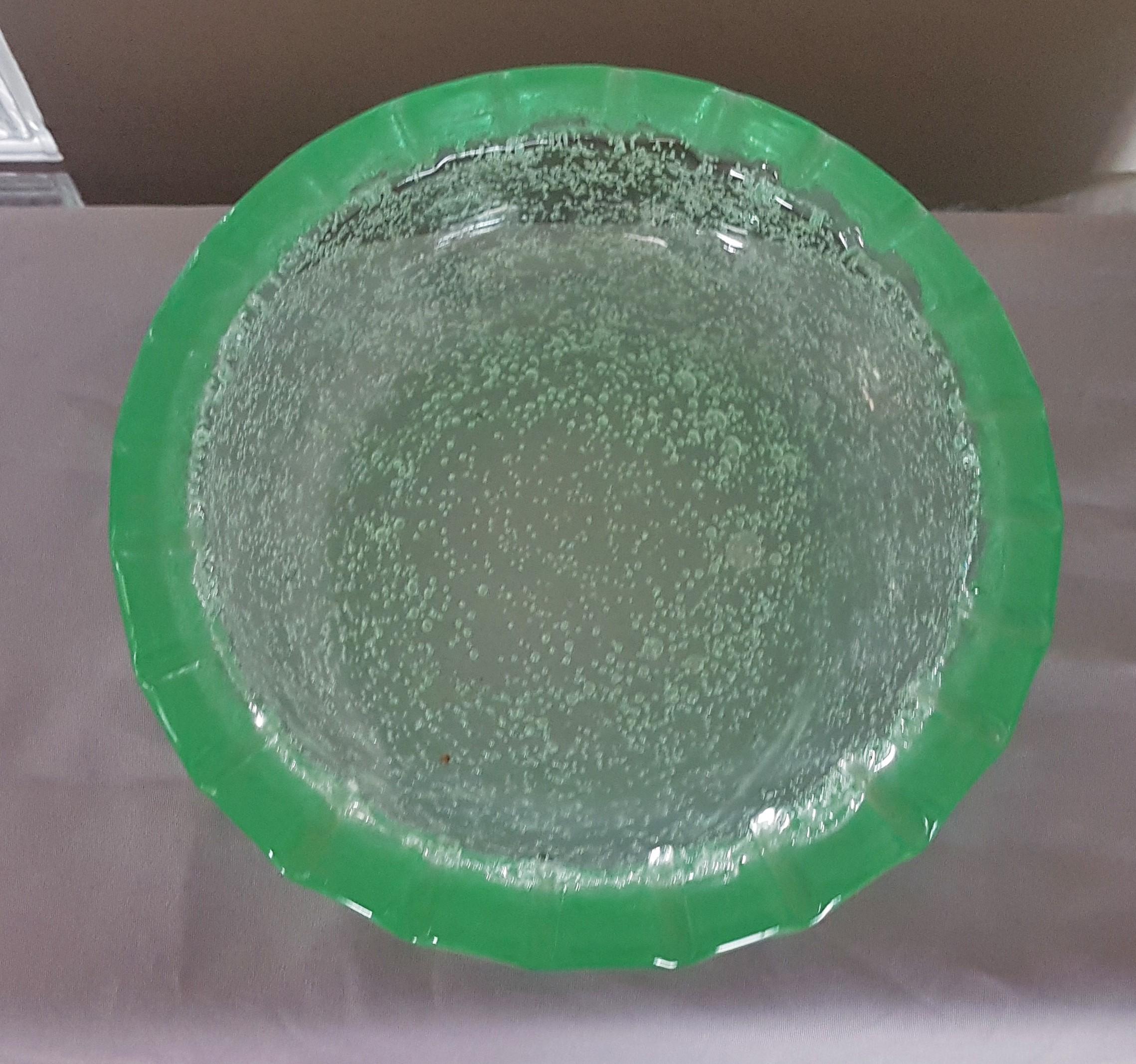 Art Glass Mid-Century Green Bubble Glass Bowl by Daum Saint Gobin France For Sale