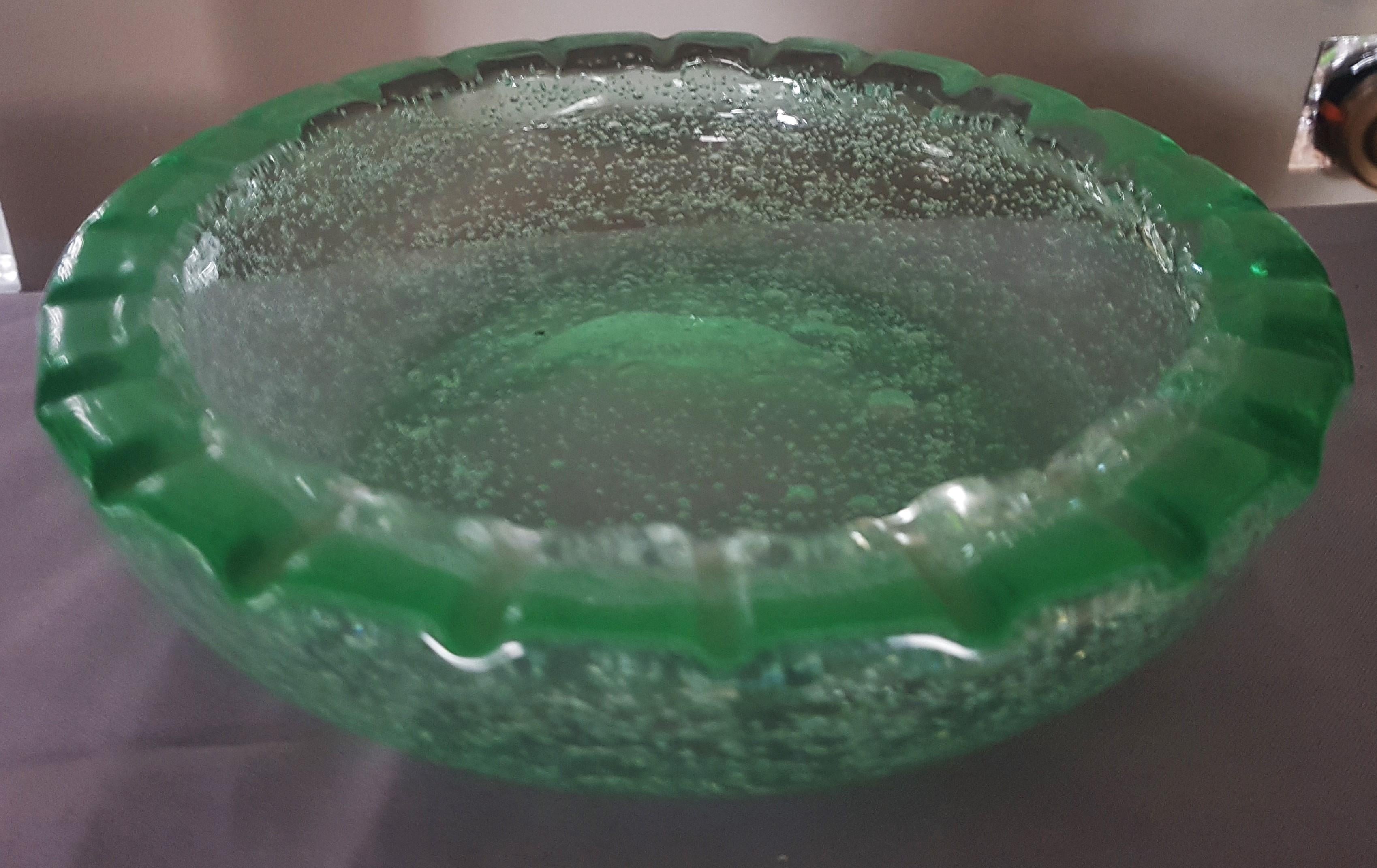 Mid-Century Green Bubble Glass Bowl by Daum Saint Gobin France For Sale 2