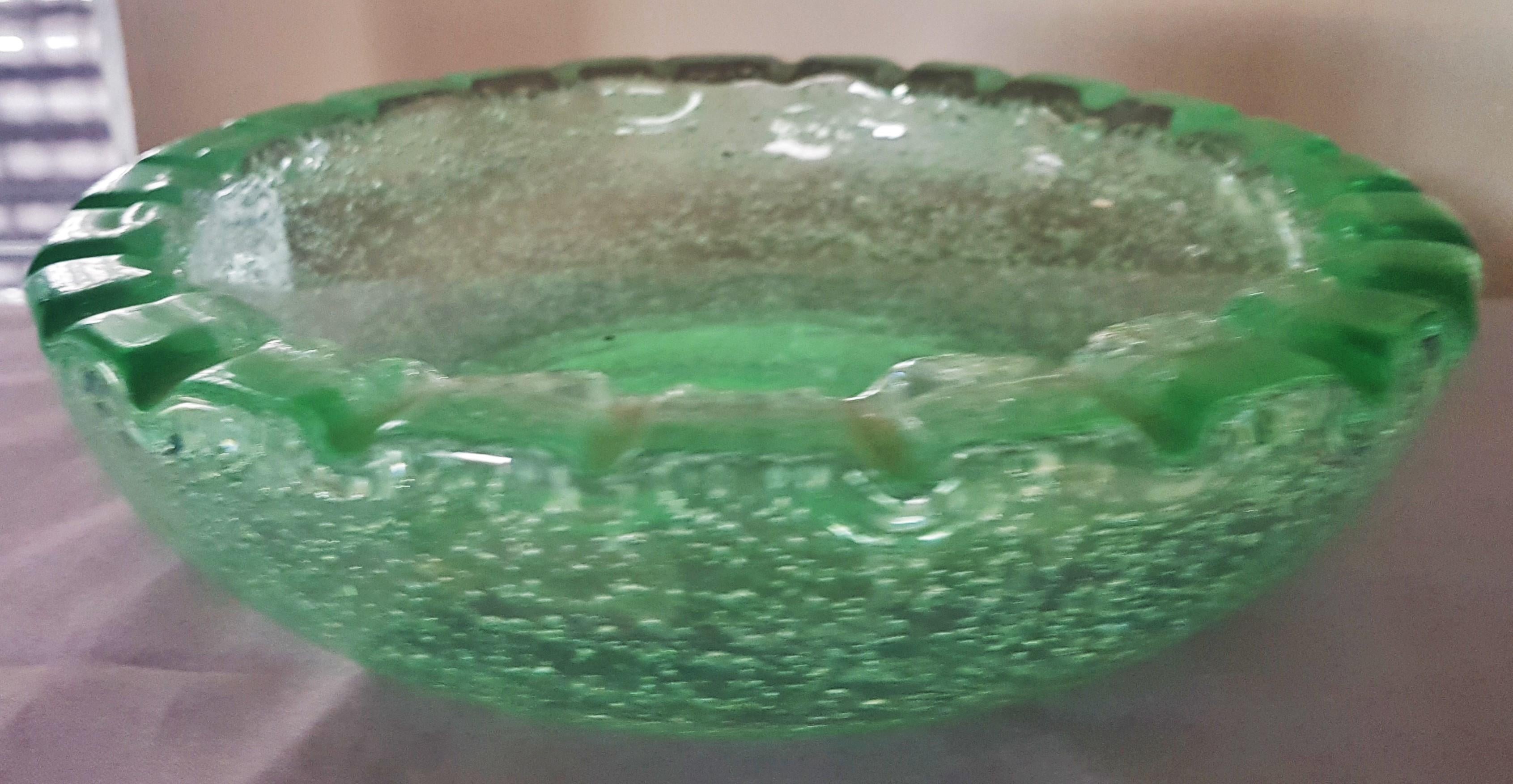 Mid-Century Green Bubble Glass Bowl by Daum Saint Gobin France For Sale 3