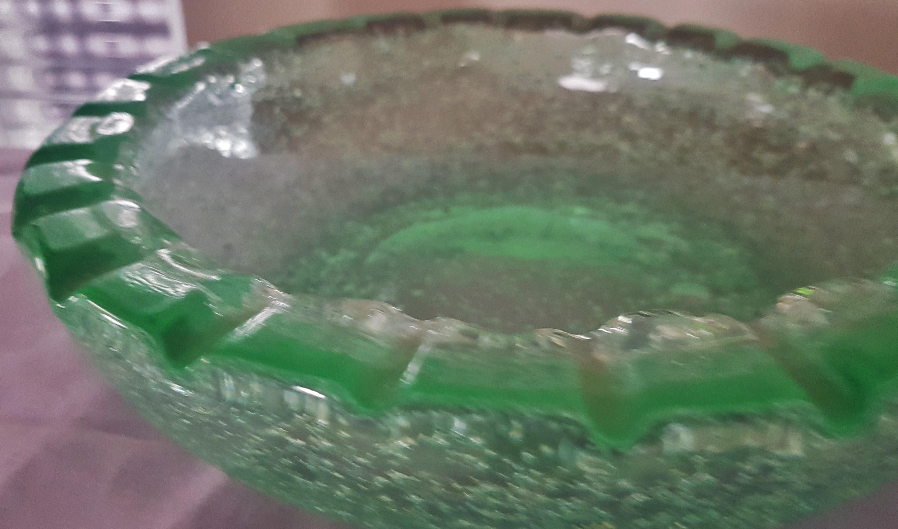 Mid-Century Green Bubble Glass Bowl by Daum Saint Gobin France For Sale 7