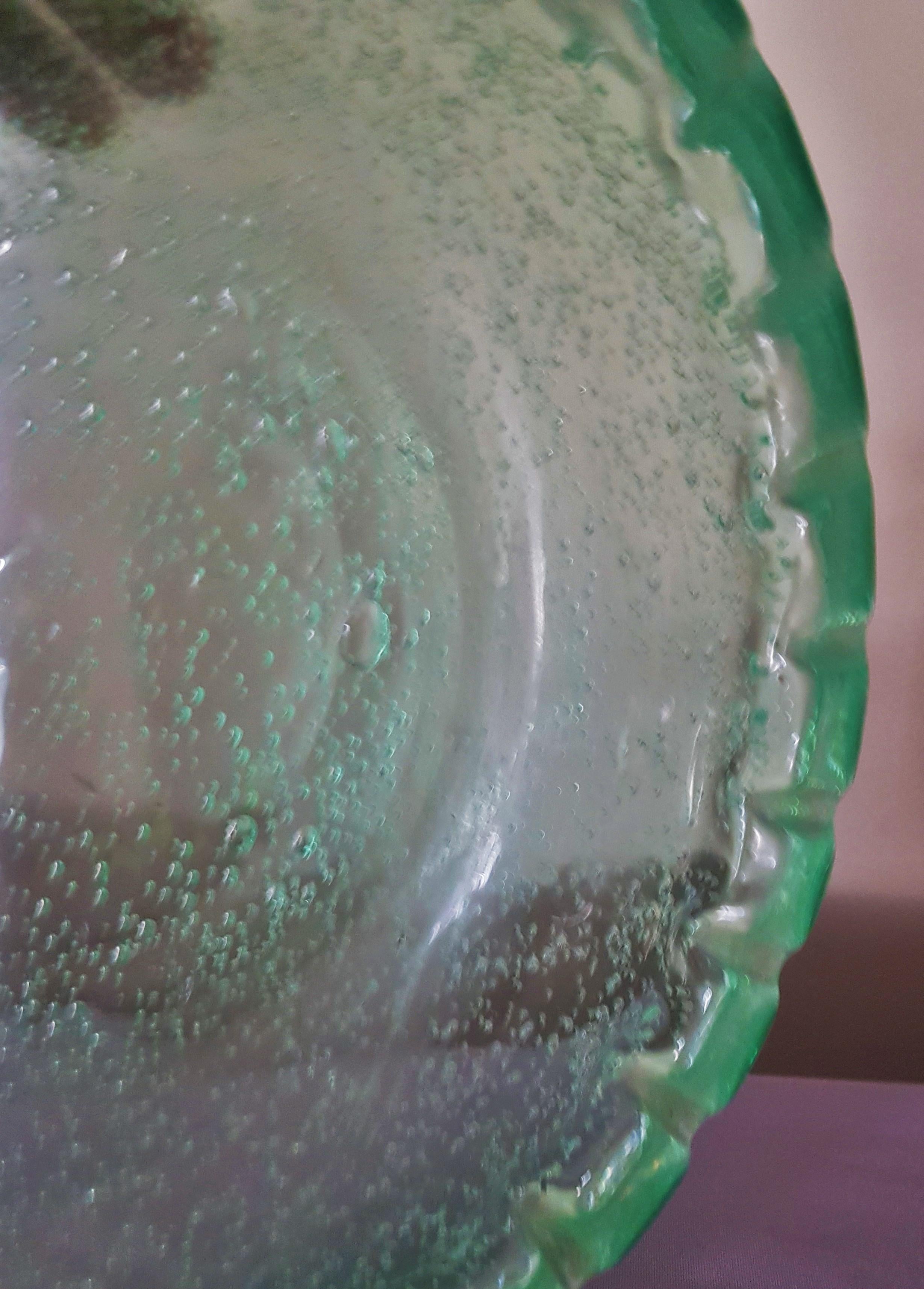 Mid-Century Green Bubble Glass Bowl by Daum Saint Gobin France For Sale 9